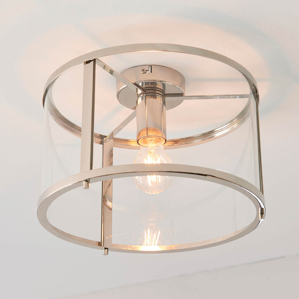 Endon Hopton Single Light Flush - Bright Nickel Plate & Clear Glass