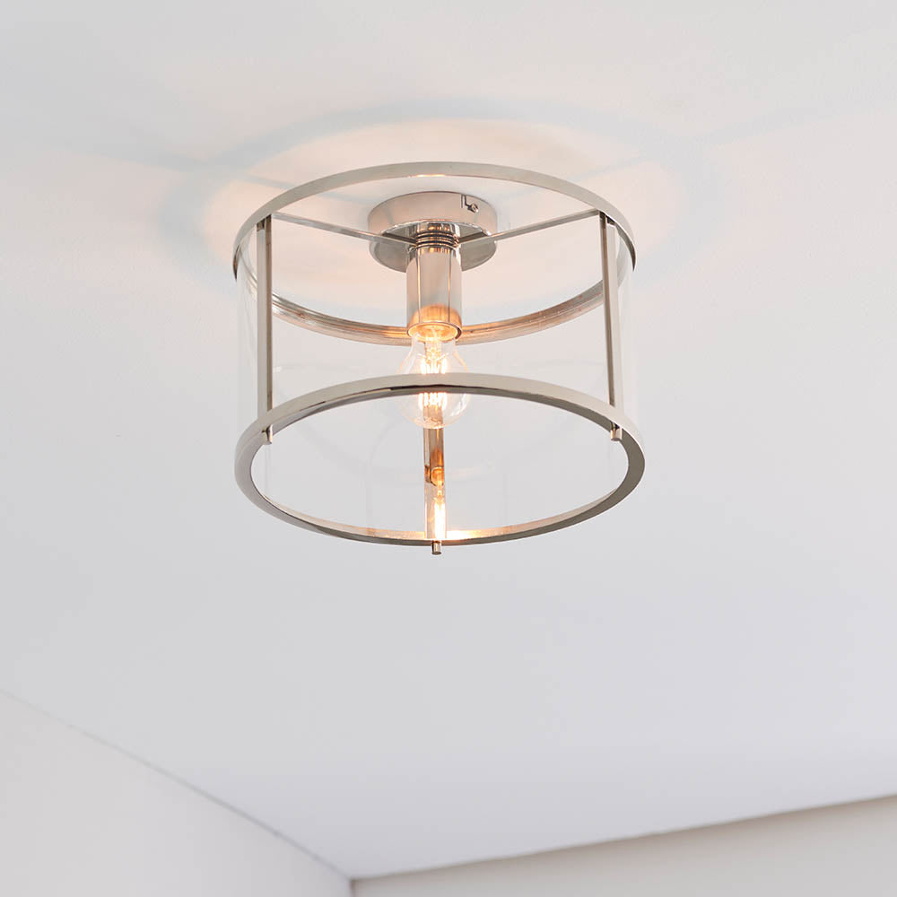 Endon Hopton Single Light Flush - Bright Nickel Plate & Clear Glass