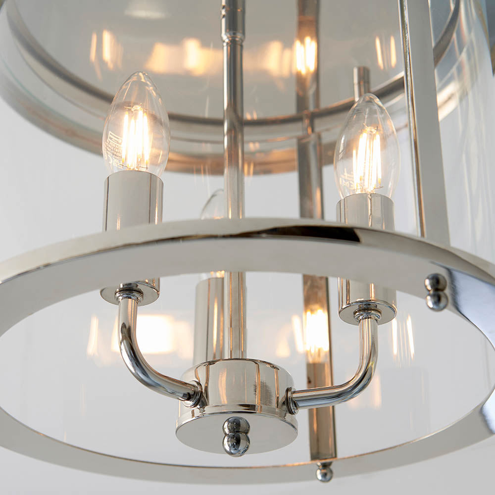 Endon Hampworth 3 Light Flush - Bright Nickel Plate & Clear Glass