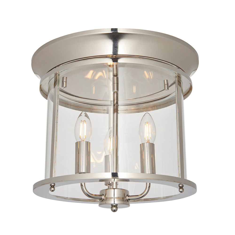 Endon Hampworth 3 Light Flush - Bright Nickel Plate & Clear Glass