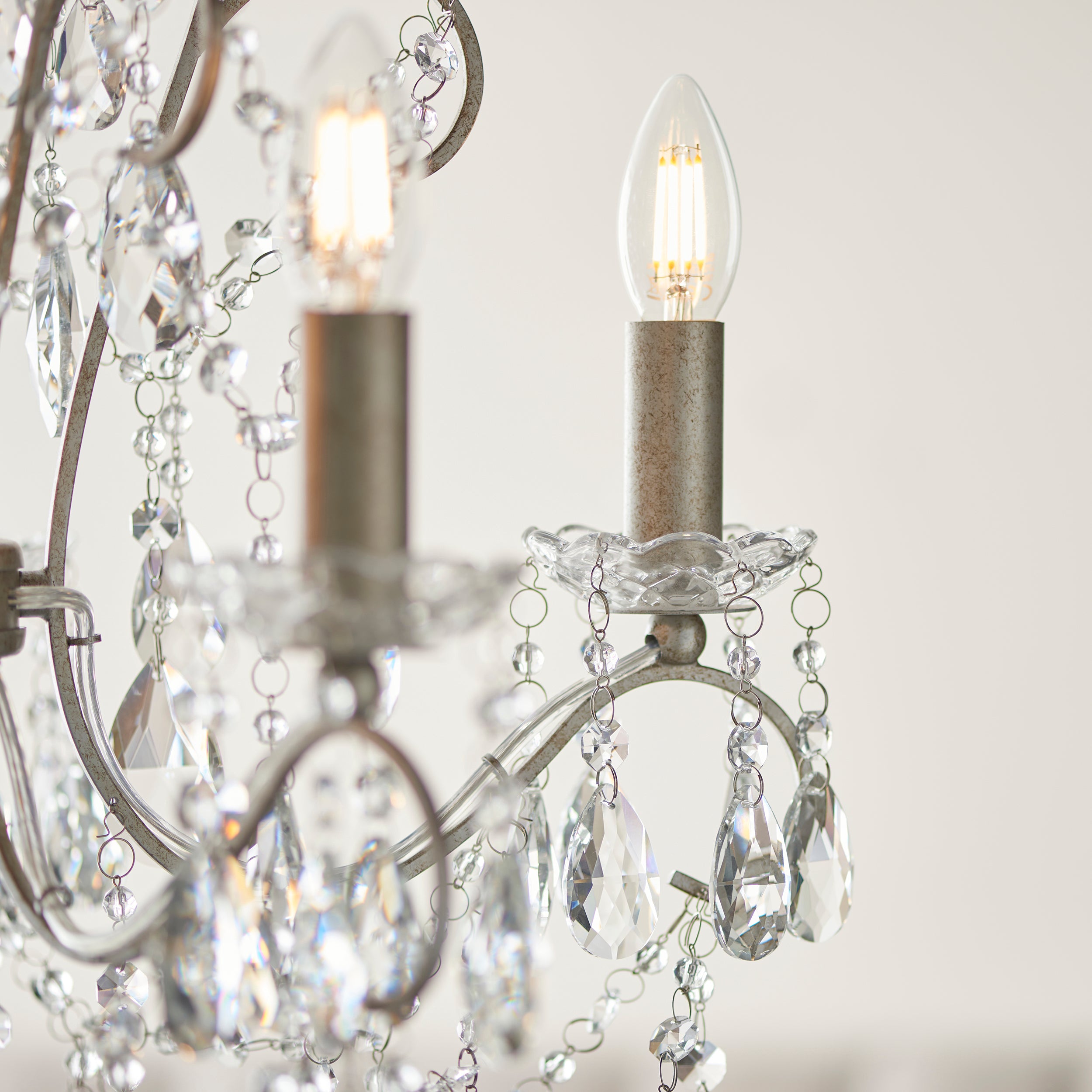 Endon Berkley 5 Light Chandelier - Aged Silver & Crystal Glass