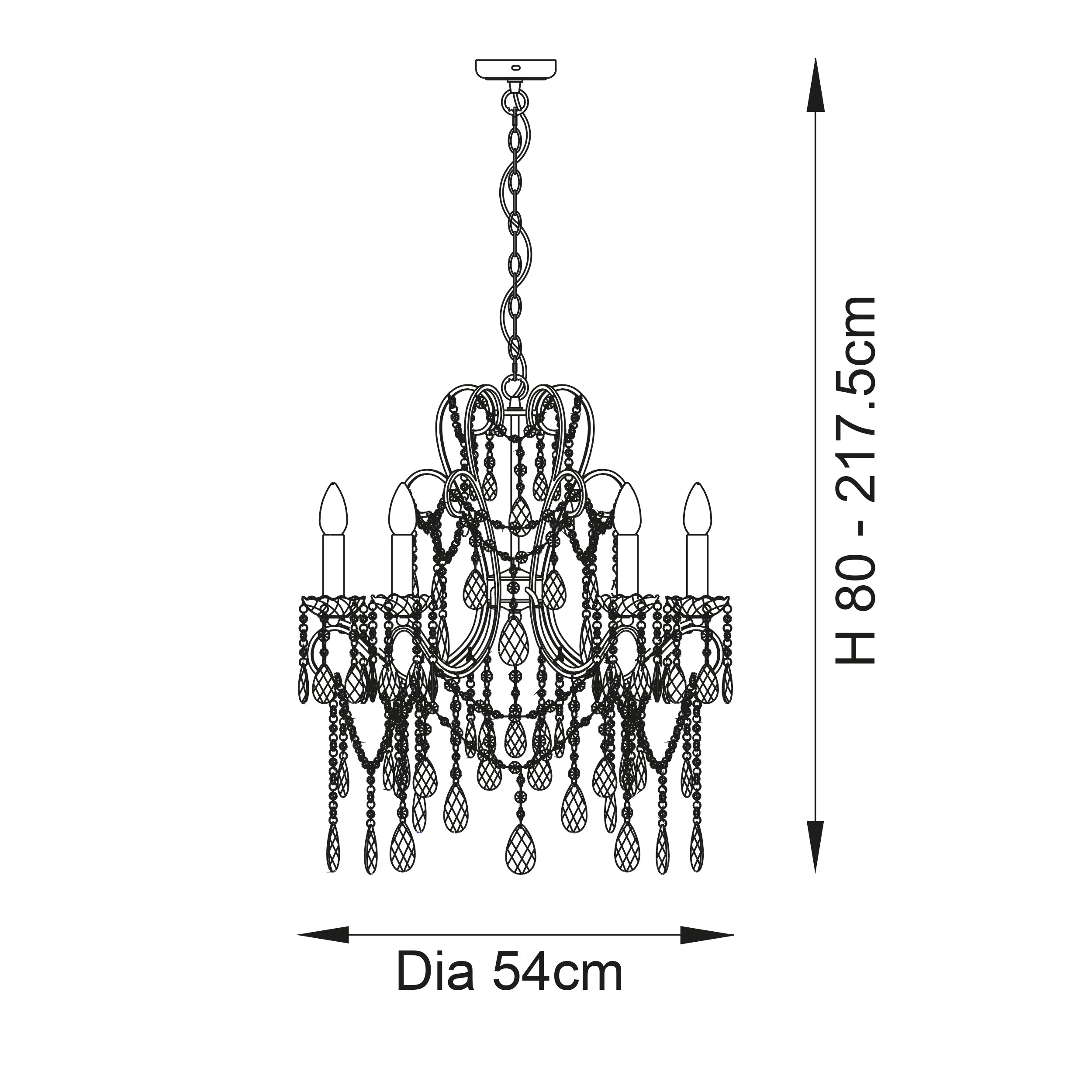 Endon Berkley 5 Light Chandelier - Aged Silver & Crystal Glass