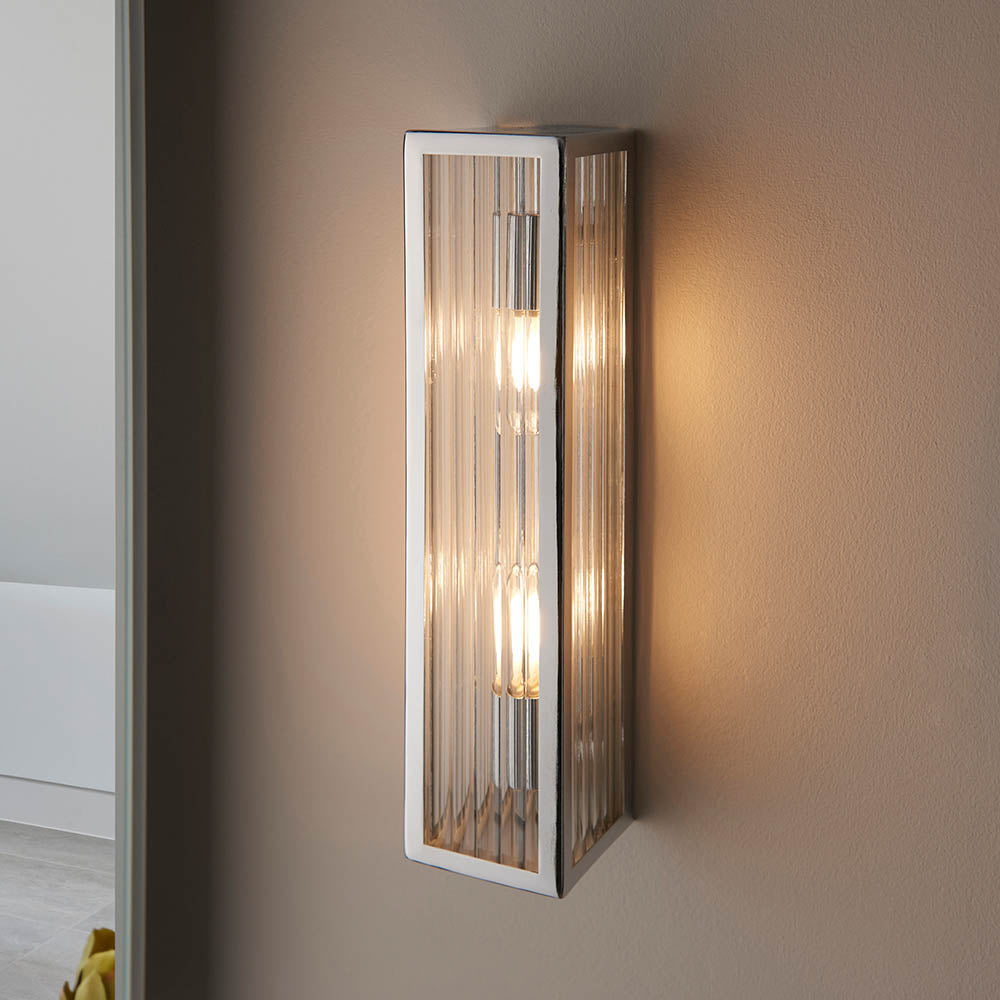 Endon Newham 2 Light Wall - Chrome Plate & Clear Ribbed Glass