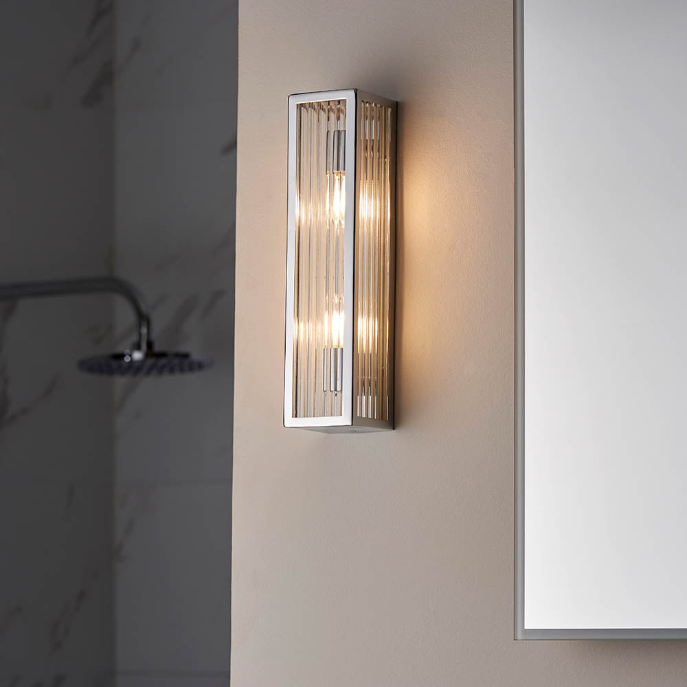 Endon Newham 2 Light Wall - Chrome Plate & Clear Ribbed Glass