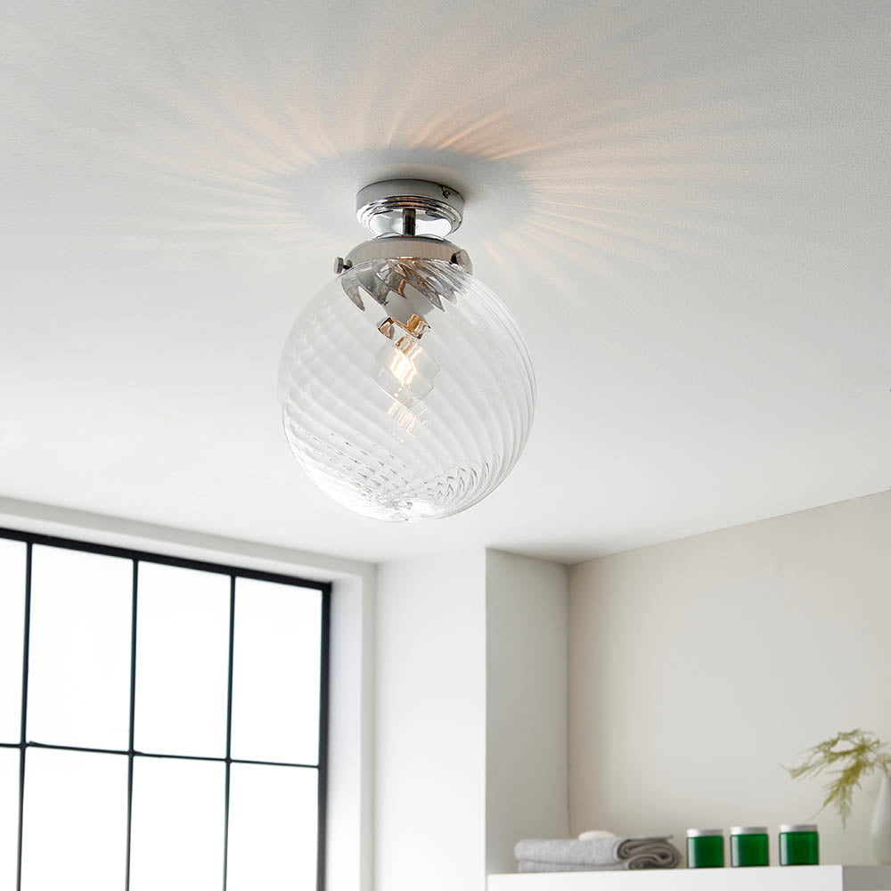 Endon Milston Single Light Flush - Chrome Plate & Clear Spiral Glass