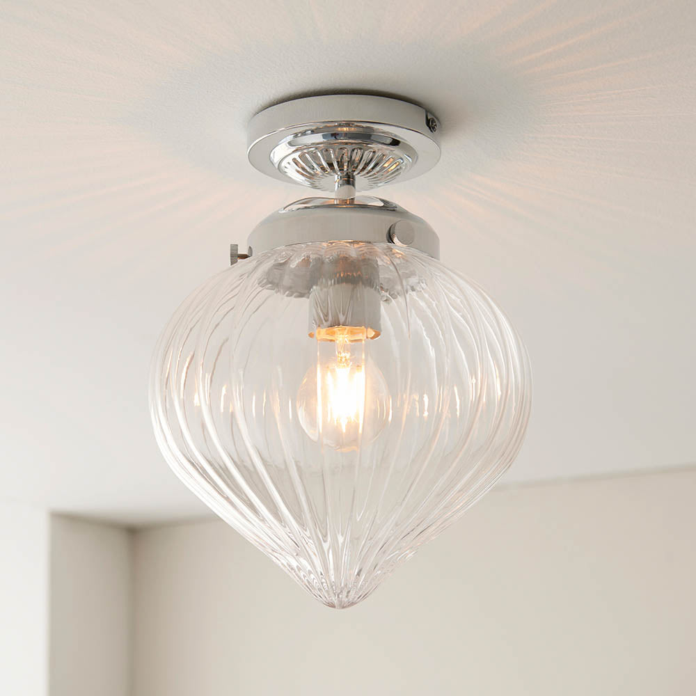 Endon Cheston Single Light Flush - Chrome Plate & Clear Ribbed Glass