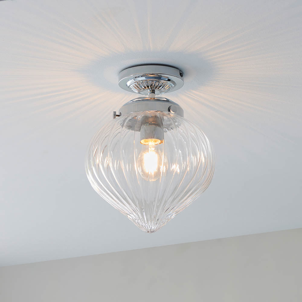 Endon Cheston Single Light Flush - Chrome Plate & Clear Ribbed Glass