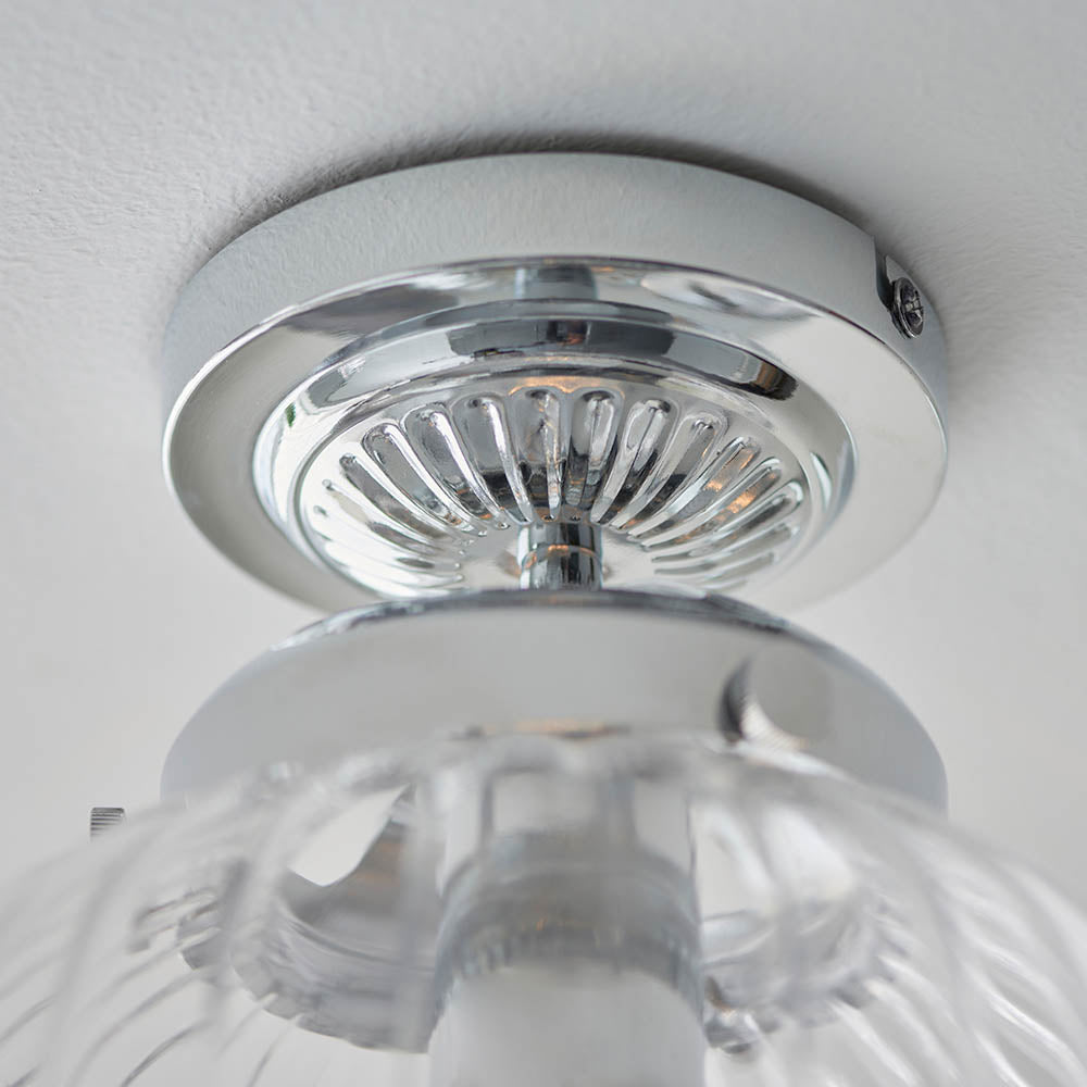 Endon Cheston Single Light Flush - Chrome Plate & Clear Ribbed Glass
