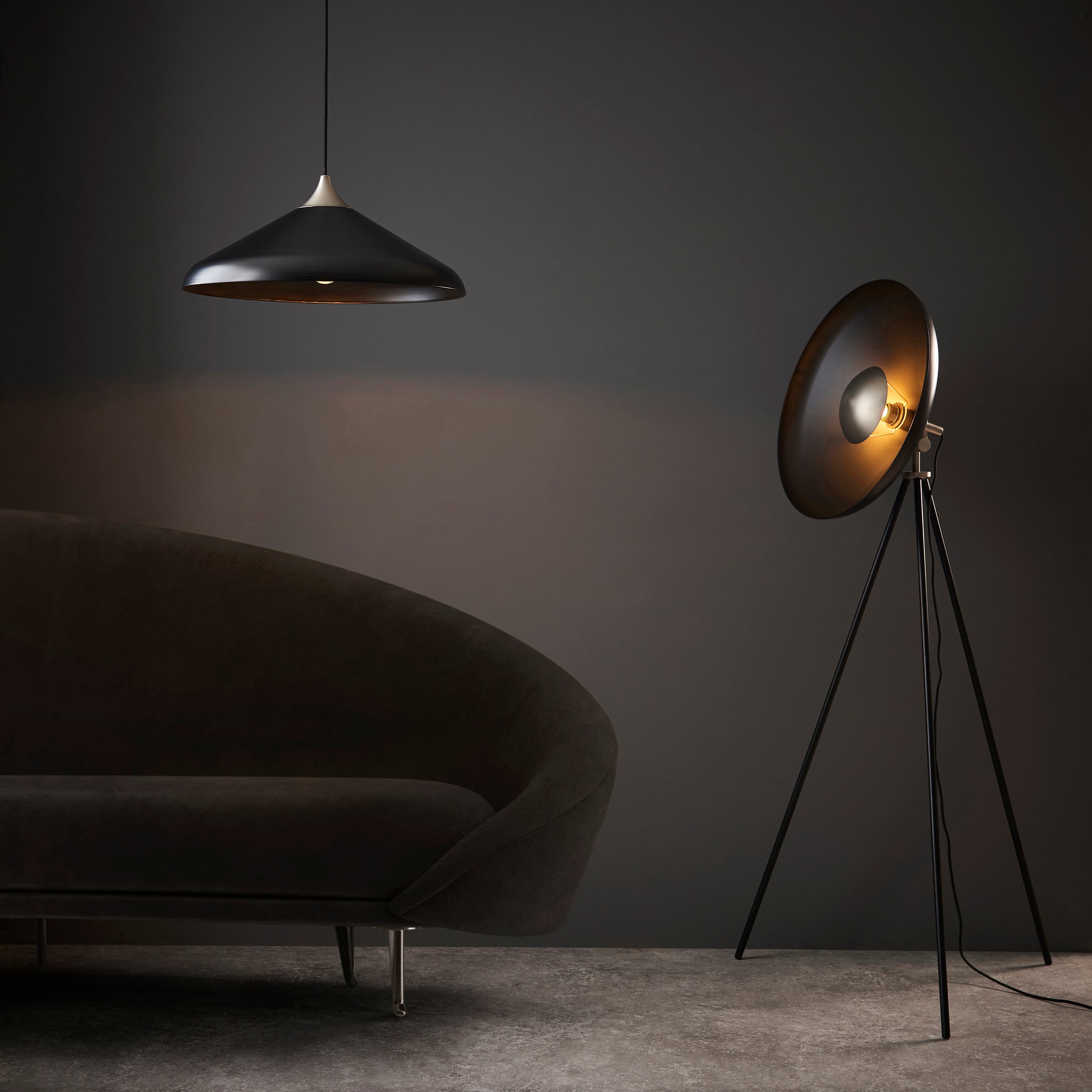 Endon Satellite Coned Floor Light - Matt Black & Matt Nickel Plate