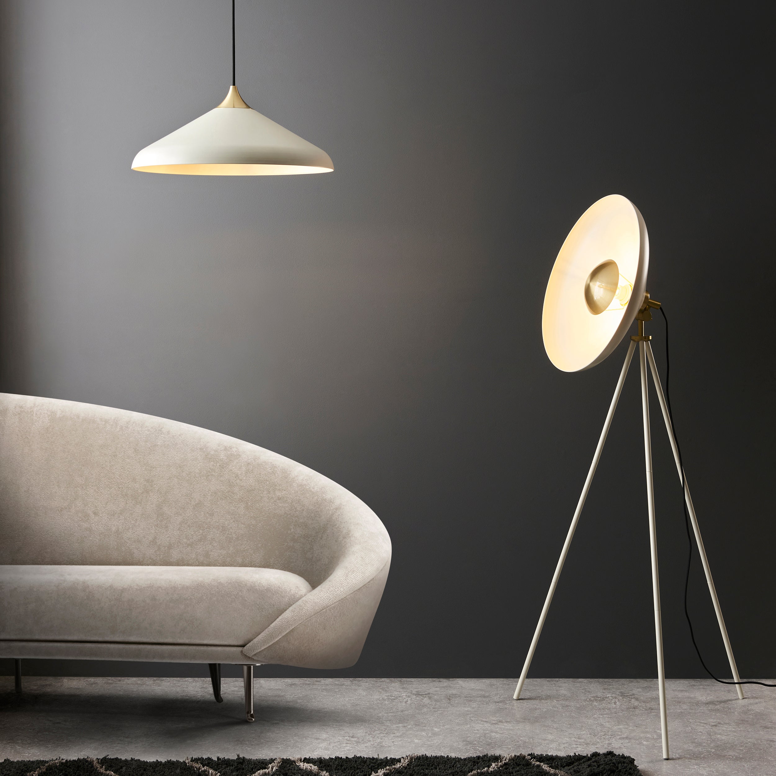 Endon Satellite Coned Floor Light - Brushed Brass Plate & Warm White