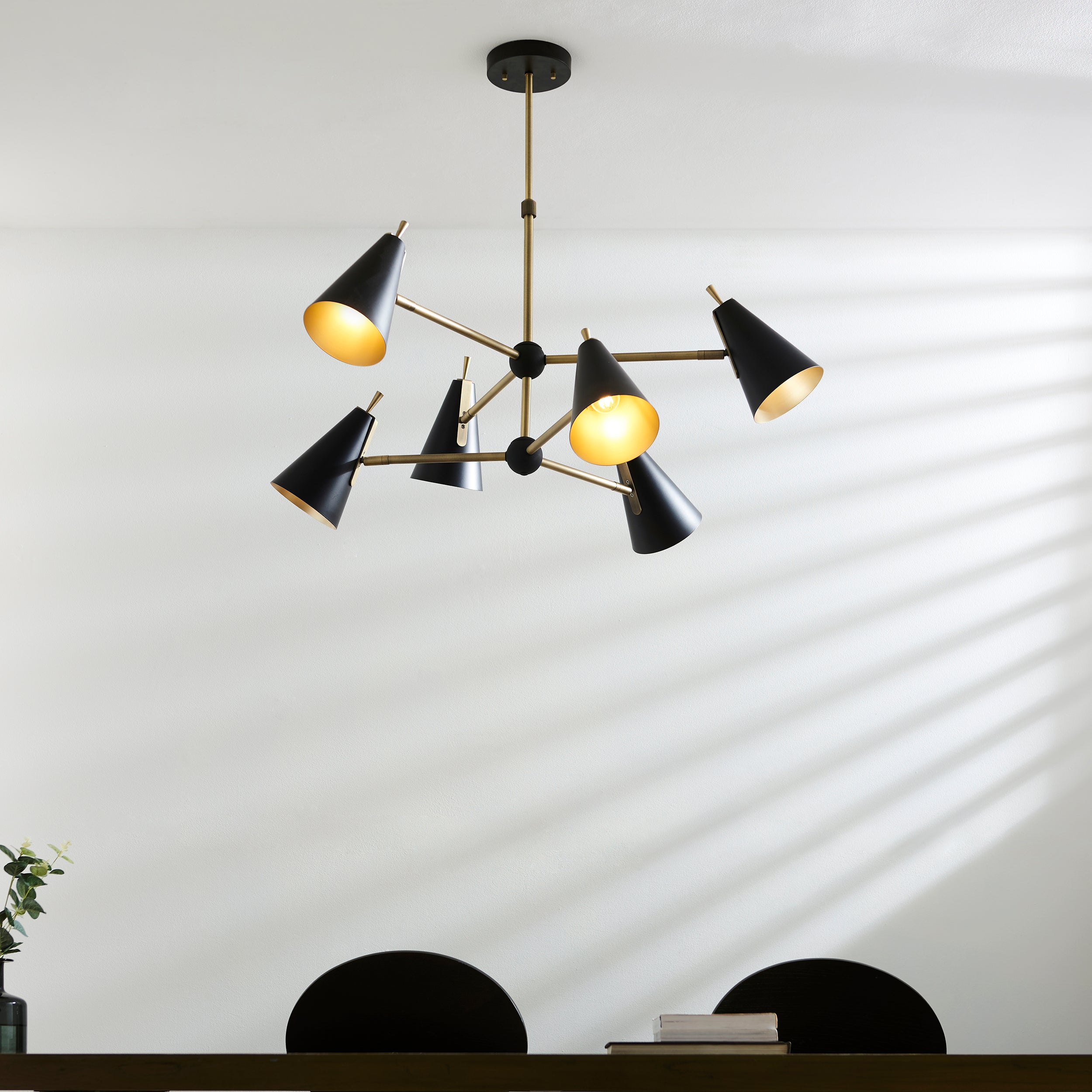 Endon Horn Mid Century 6 Light Pendant - Matt Antique Gold & Matt Black