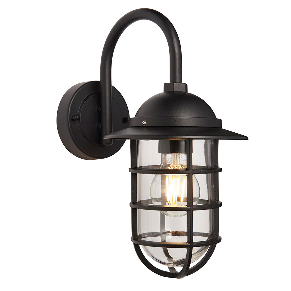 Endon Port Single Light Wall - Textured Black & Clear Glass