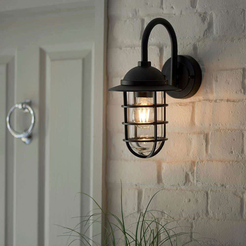 Endon Port Single Light Wall - Textured Black & Clear Glass