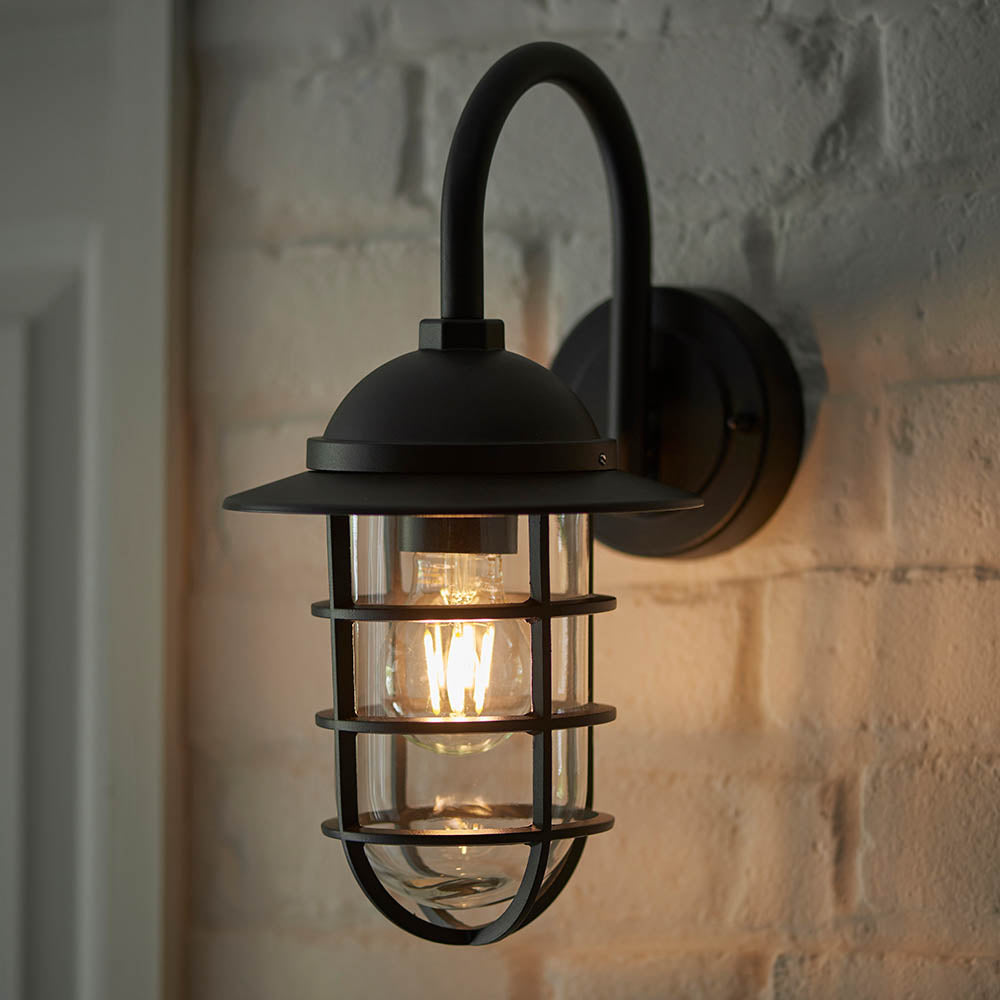 Endon Port Single Light Wall - Textured Black & Clear Glass