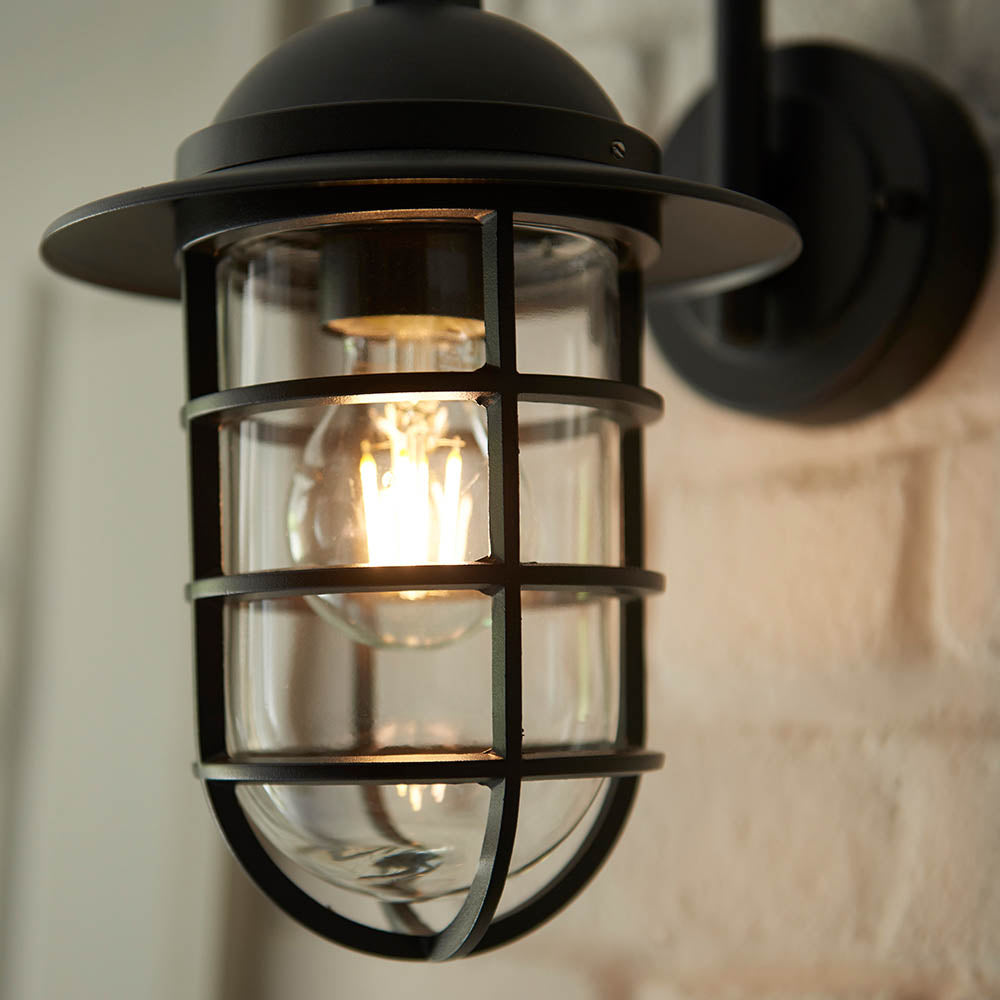 Endon Port Single Light Wall - Textured Black & Clear Glass