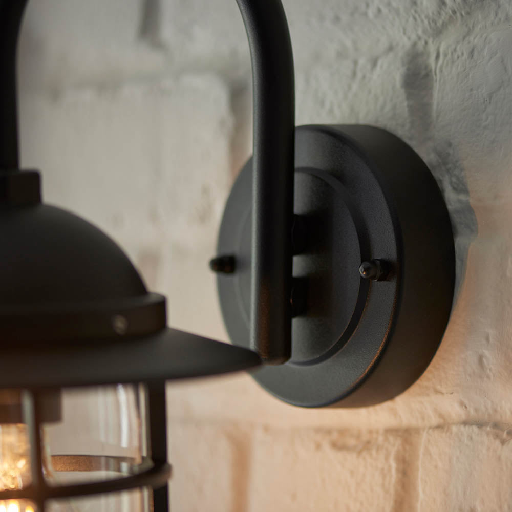 Endon Port Single Light Wall - Textured Black & Clear Glass