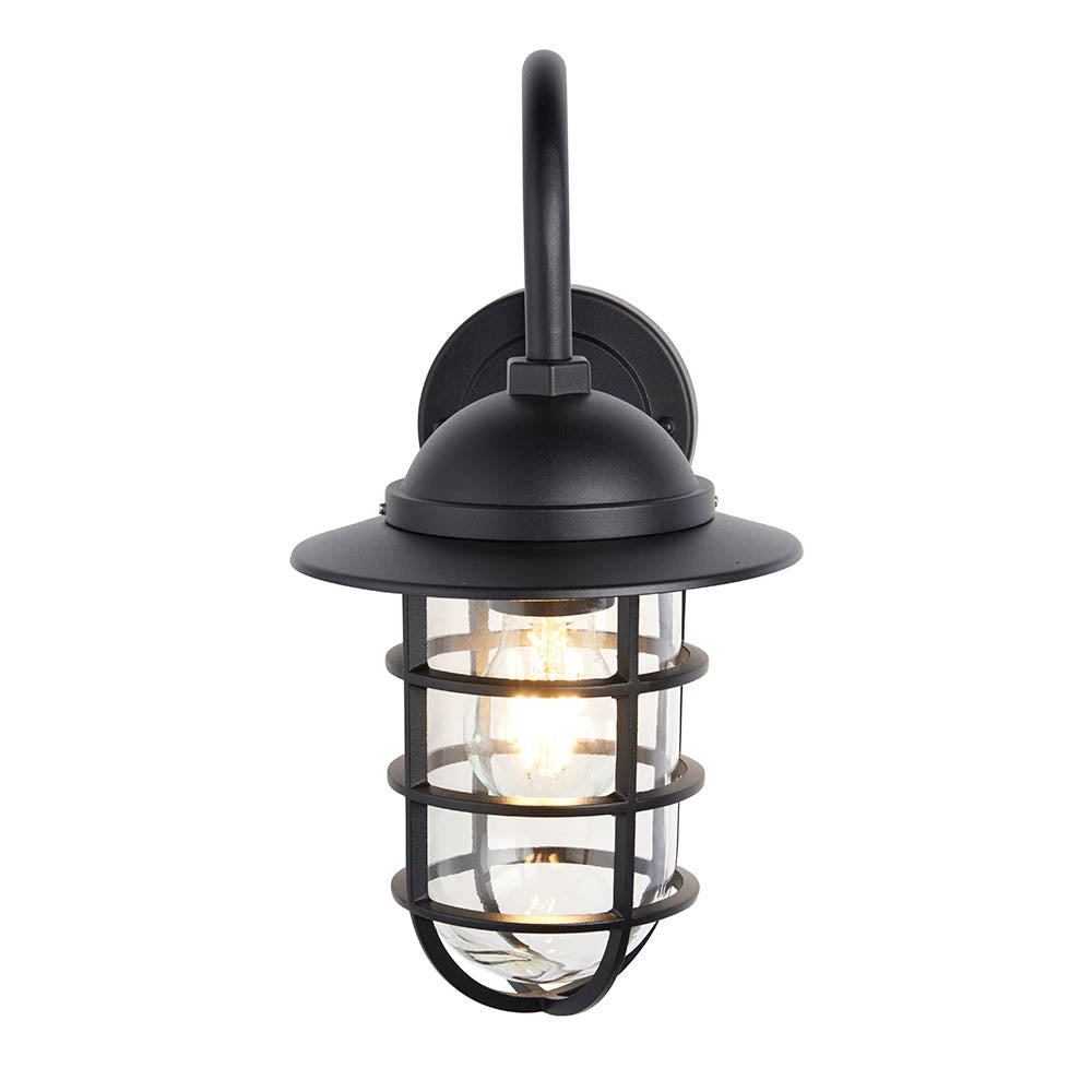 Endon Port Single Light Wall - Textured Black & Clear Glass
