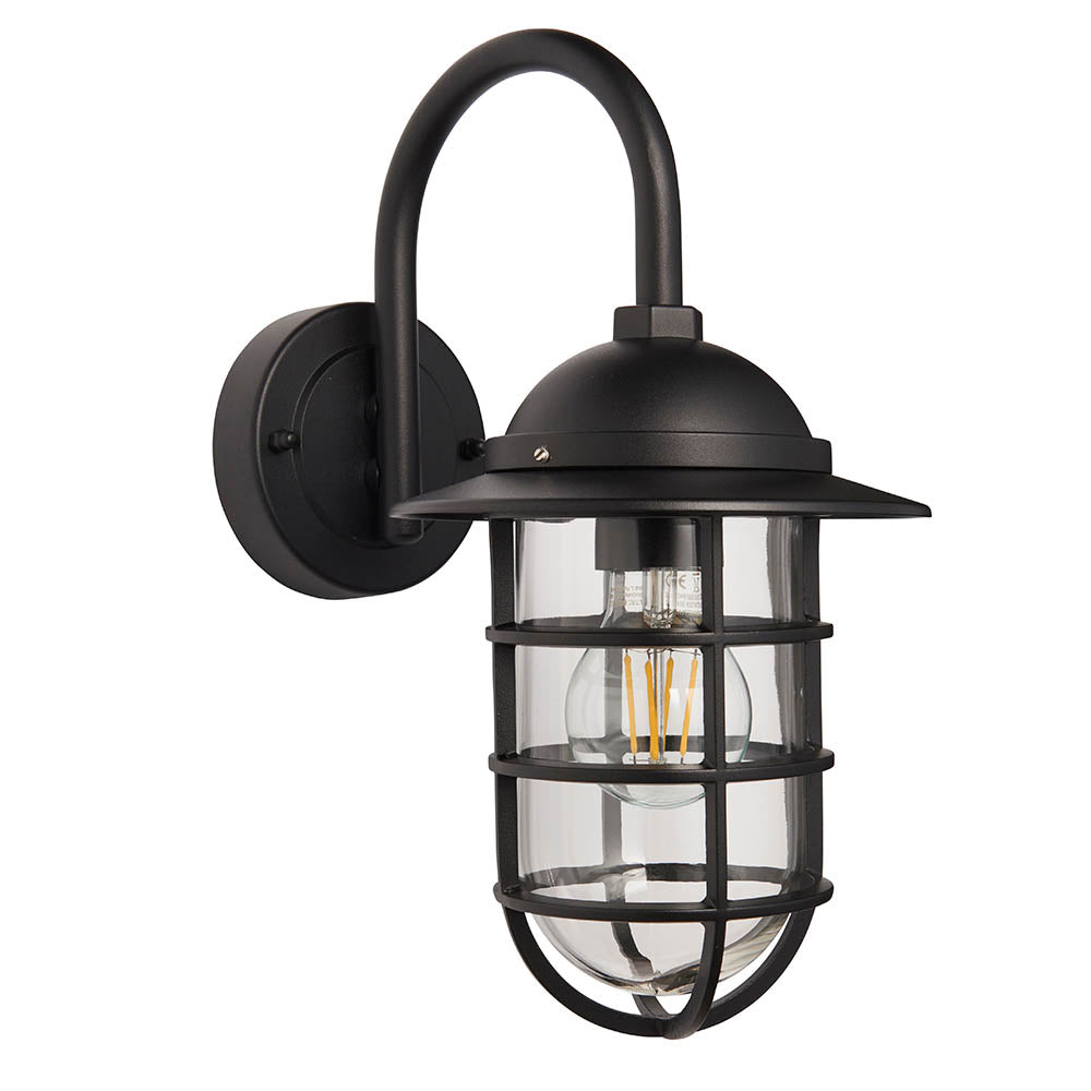 Endon Port Single Light Wall - Textured Black & Clear Glass