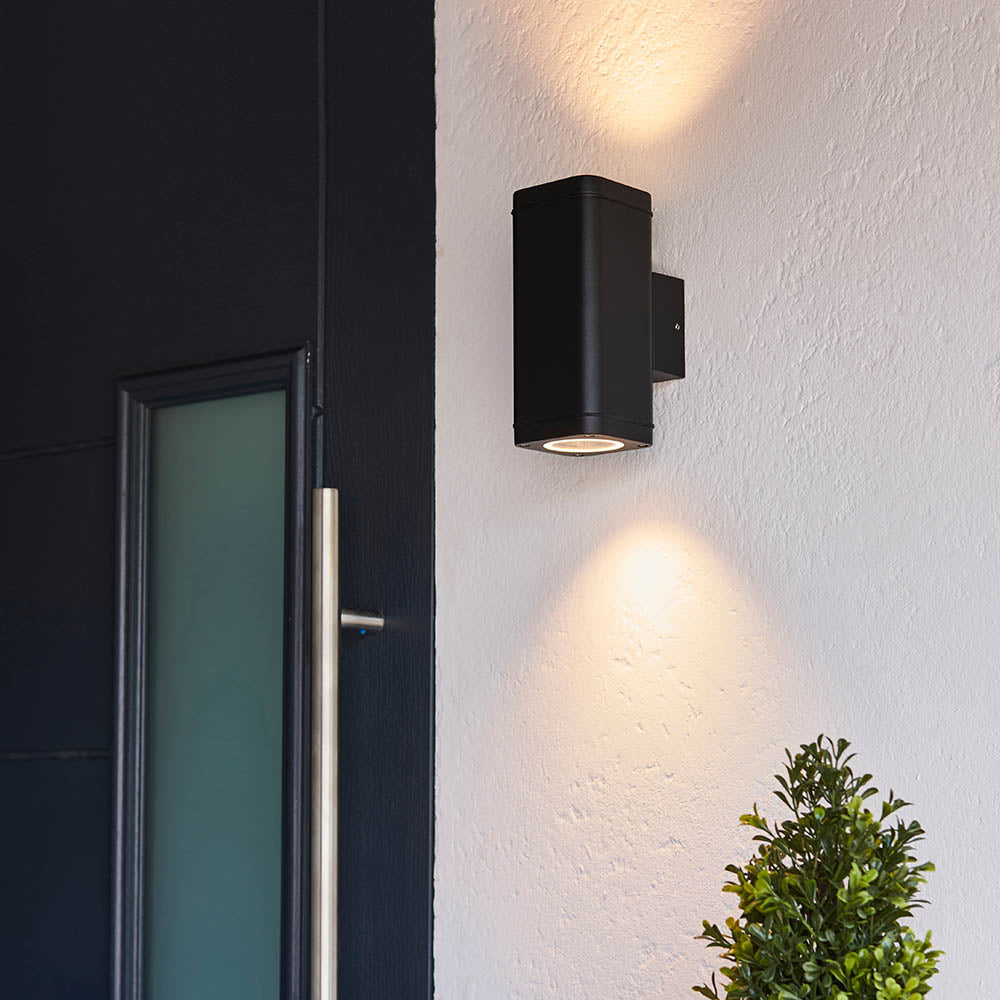 Endon Milton 2 Light Wall - Textured Black & Clear Glass