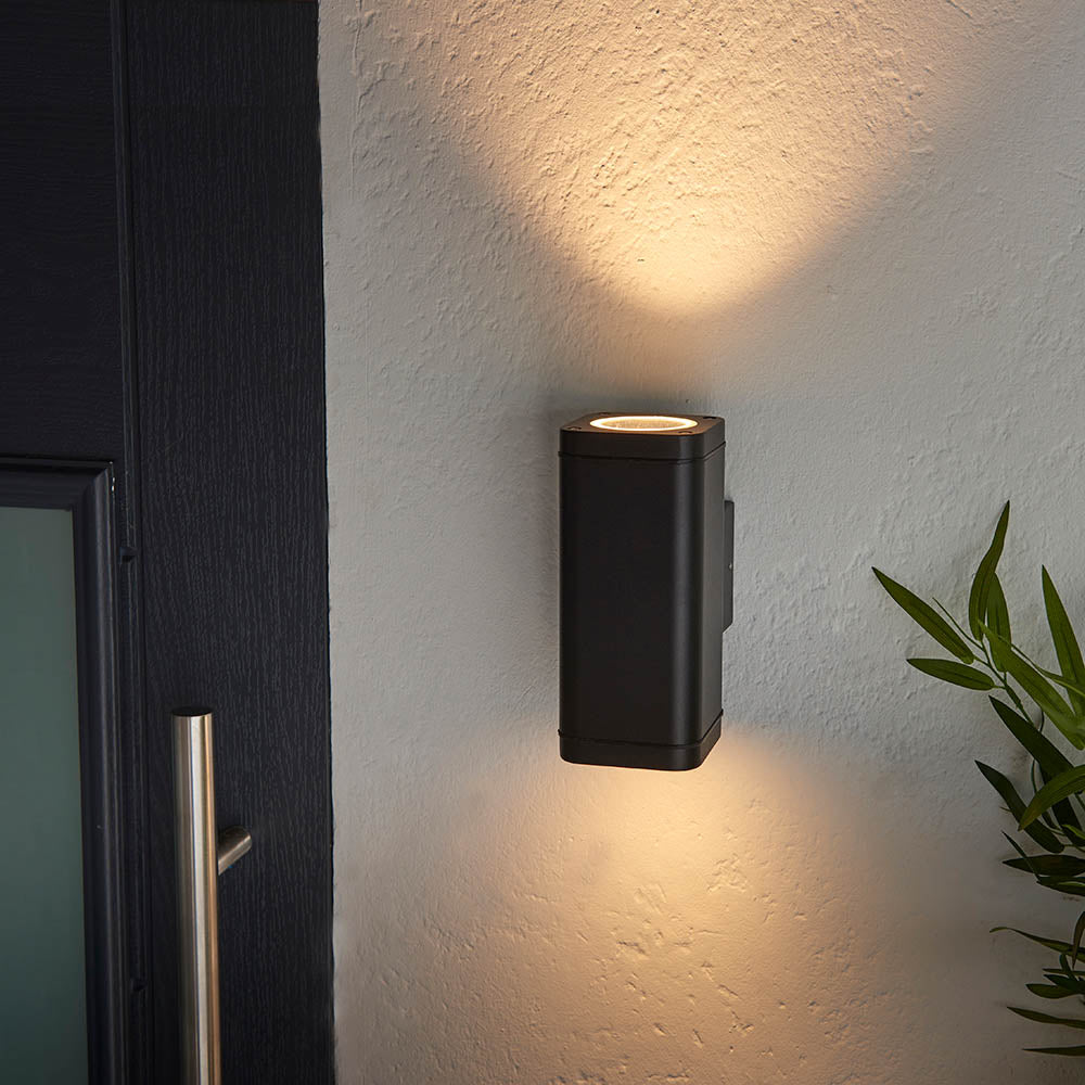 Endon Milton 2 Light Wall - Textured Black & Clear Glass