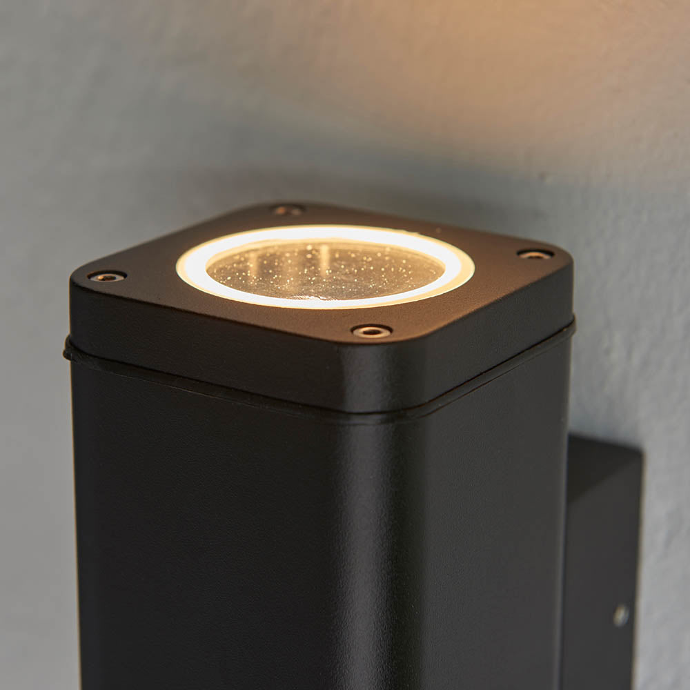 Endon Milton 2 Light Wall - Textured Black & Clear Glass