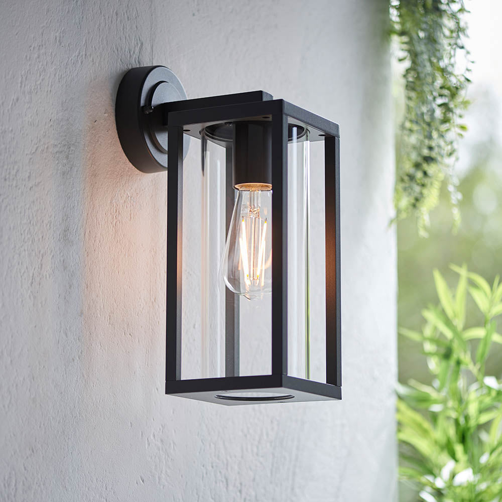 Endon Hamden Single Light Wall - Textured Black & Clear Glass
