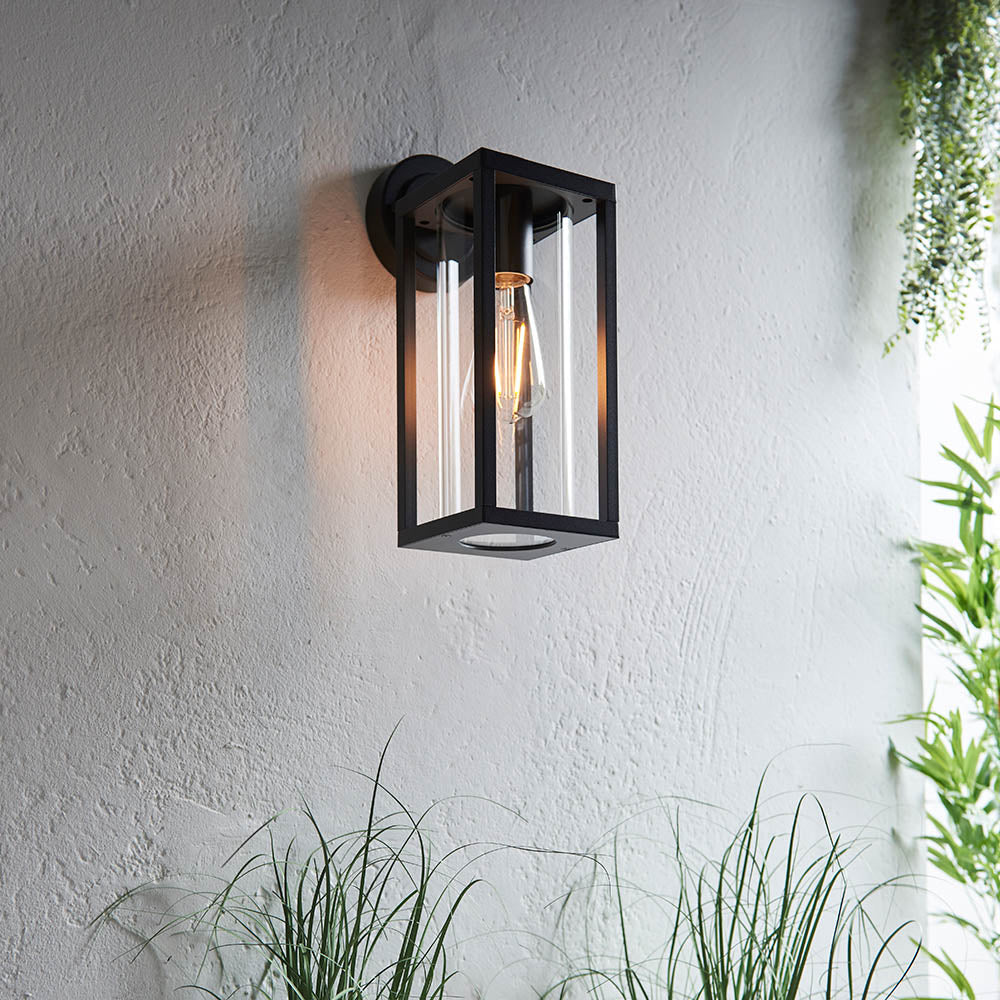 Endon Hamden Single Light Wall - Textured Black & Clear Glass