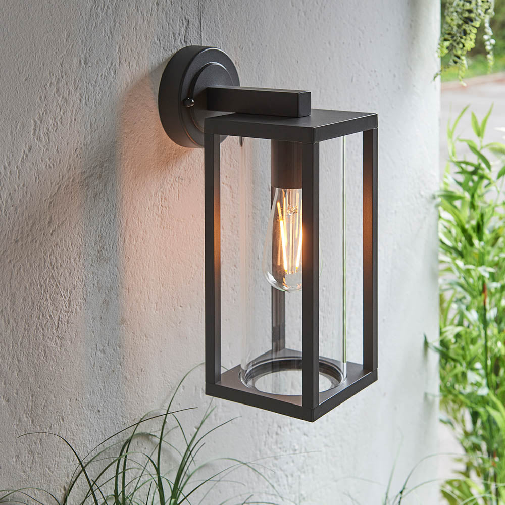 Endon Hamden Single Light Wall - Textured Black & Clear Glass