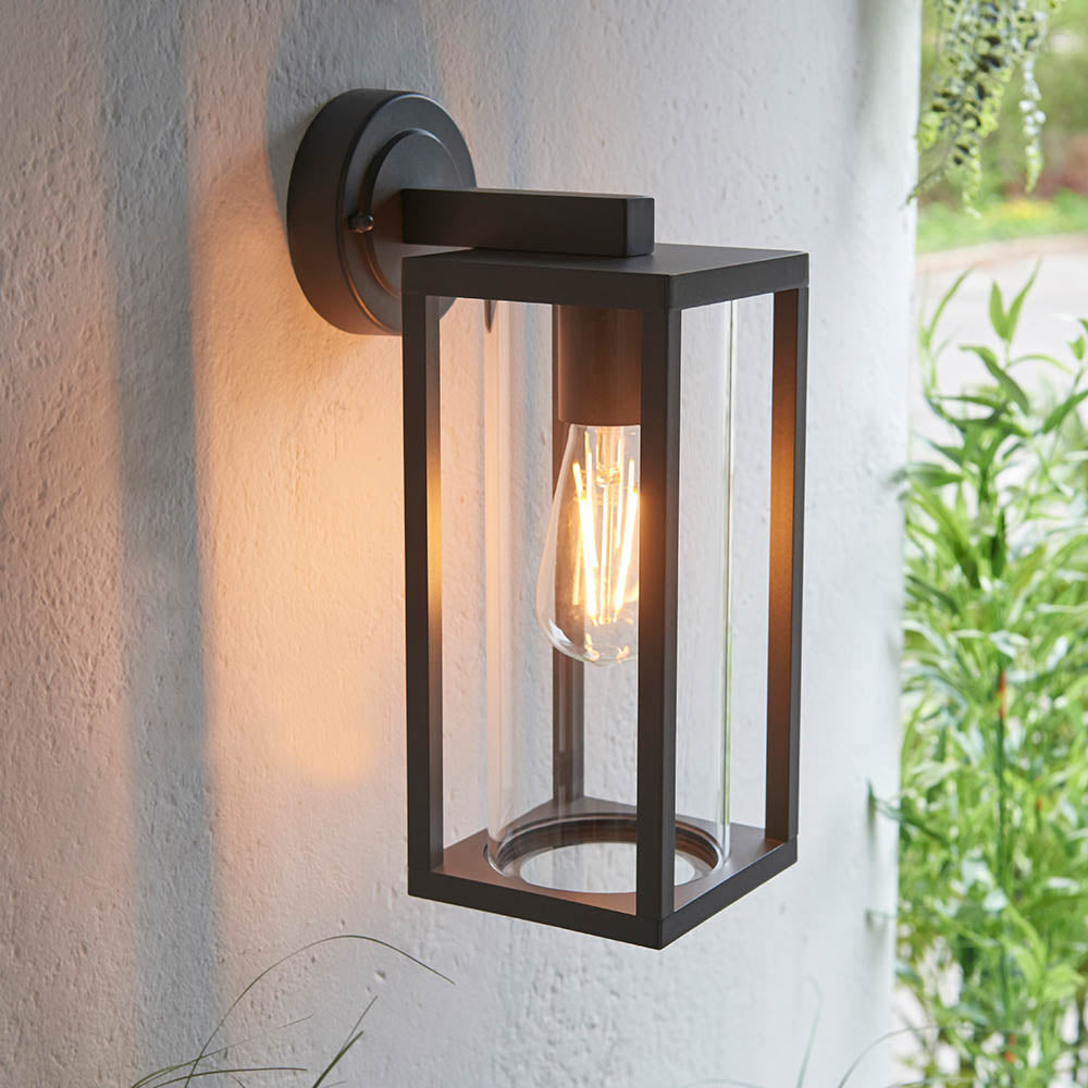 Endon Hamden Single Light Wall - Textured Black & Clear Glass