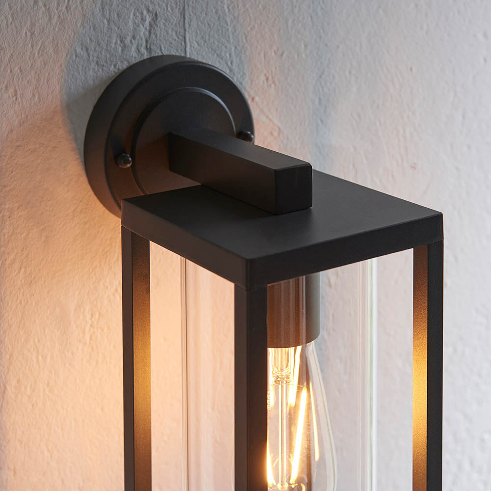 Endon Hamden Single Light Wall - Textured Black & Clear Glass