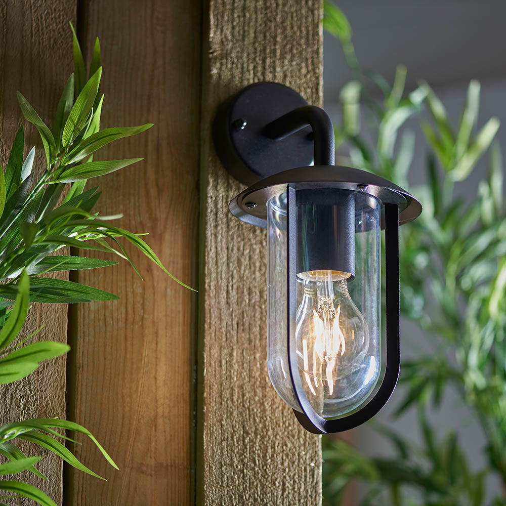Endon Quinn Single Light Wall - Textured Black & Clear Pc