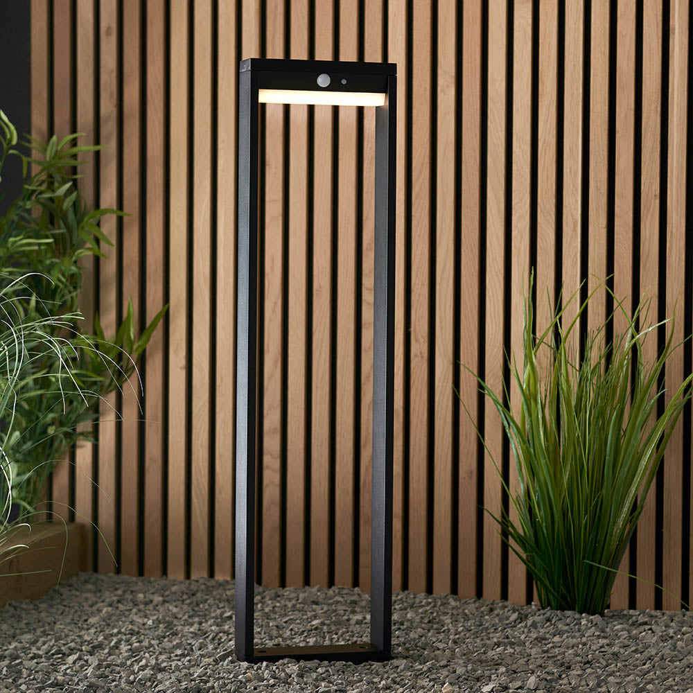 Endon Dannah Single Light Bollard - Photocell And PIR - Solar - Textured Black & White Pc