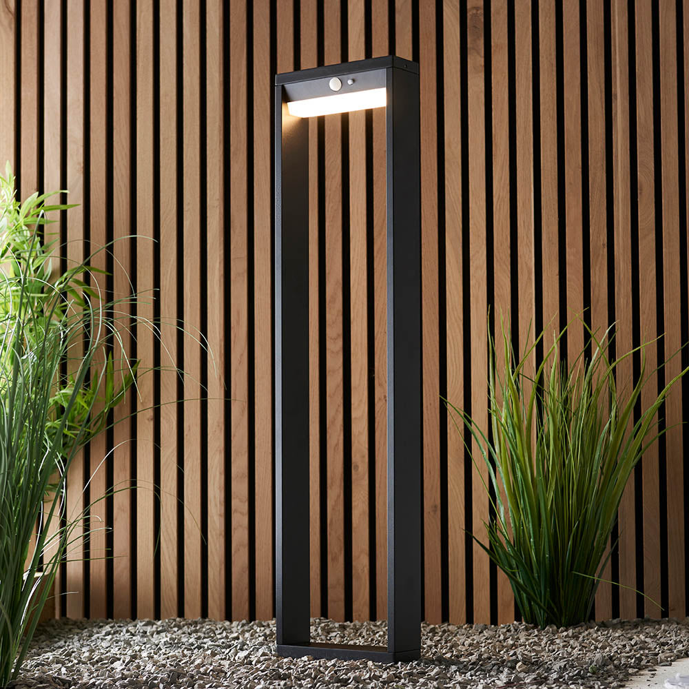 Endon Dannah Single Light Bollard - Photocell And PIR - Solar - Textured Black & White Pc