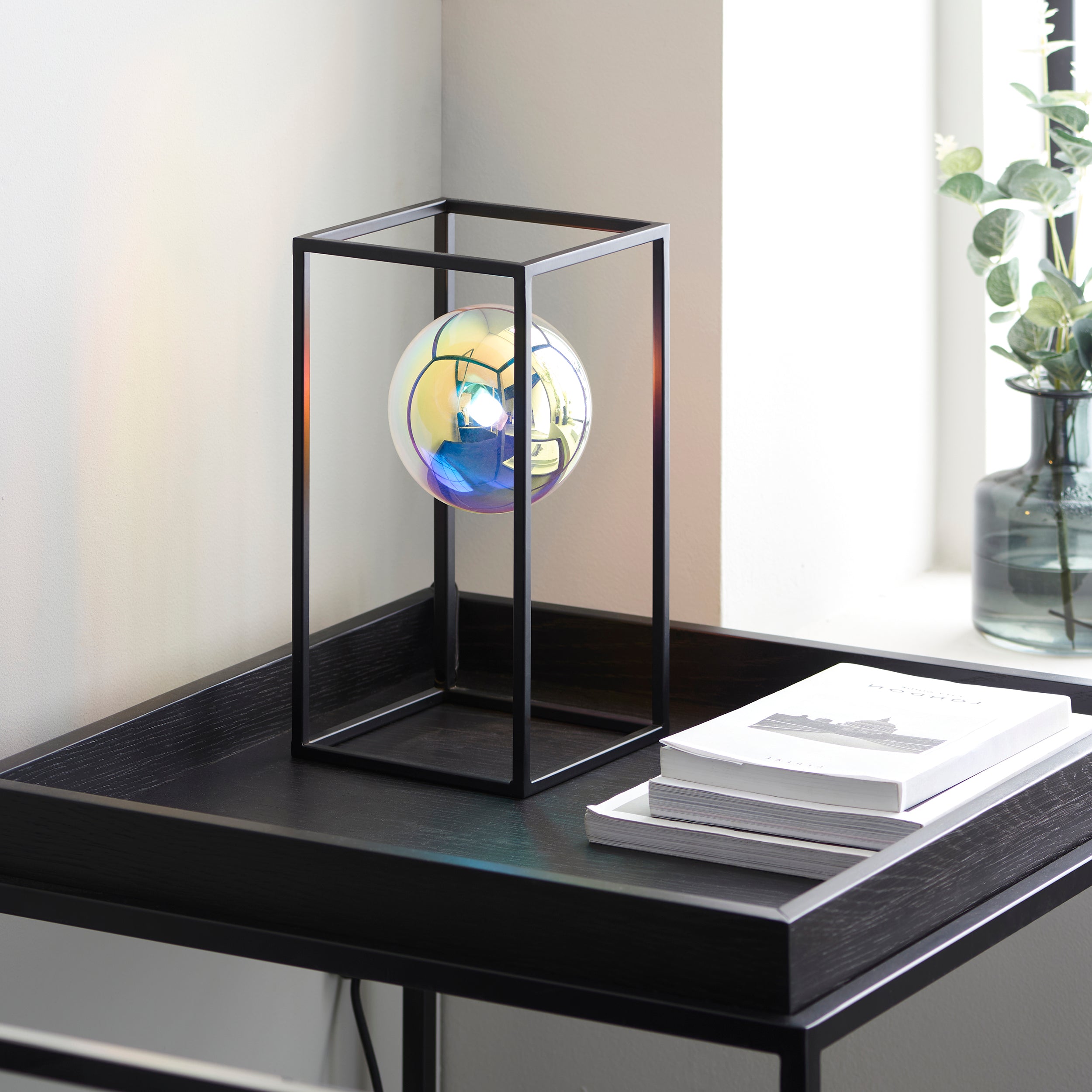 Endon Kinjo Open Frame Table Light - Matt Black & Iridescent Glass