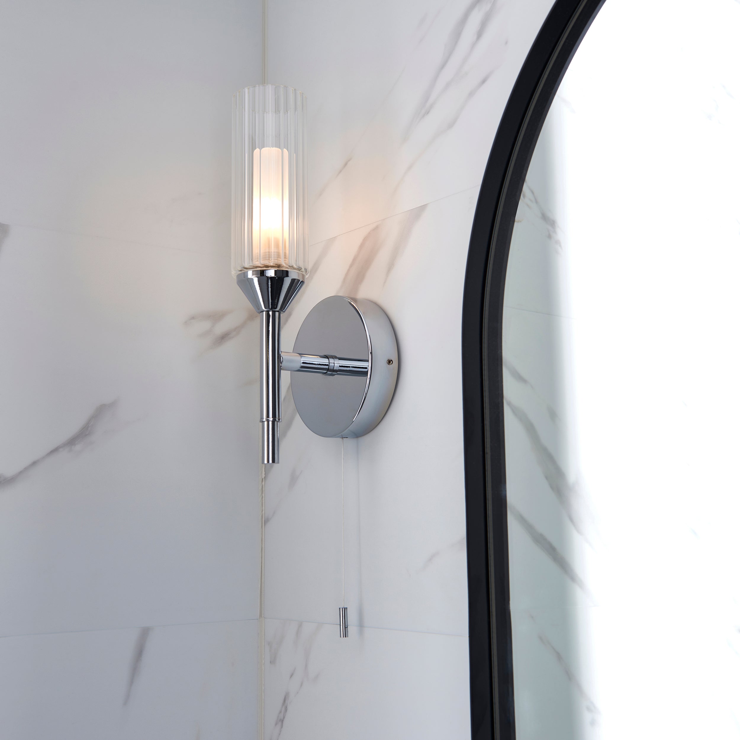 Endon Flute Single Wall Light - Frosted, Ribbed Glass & Chrome