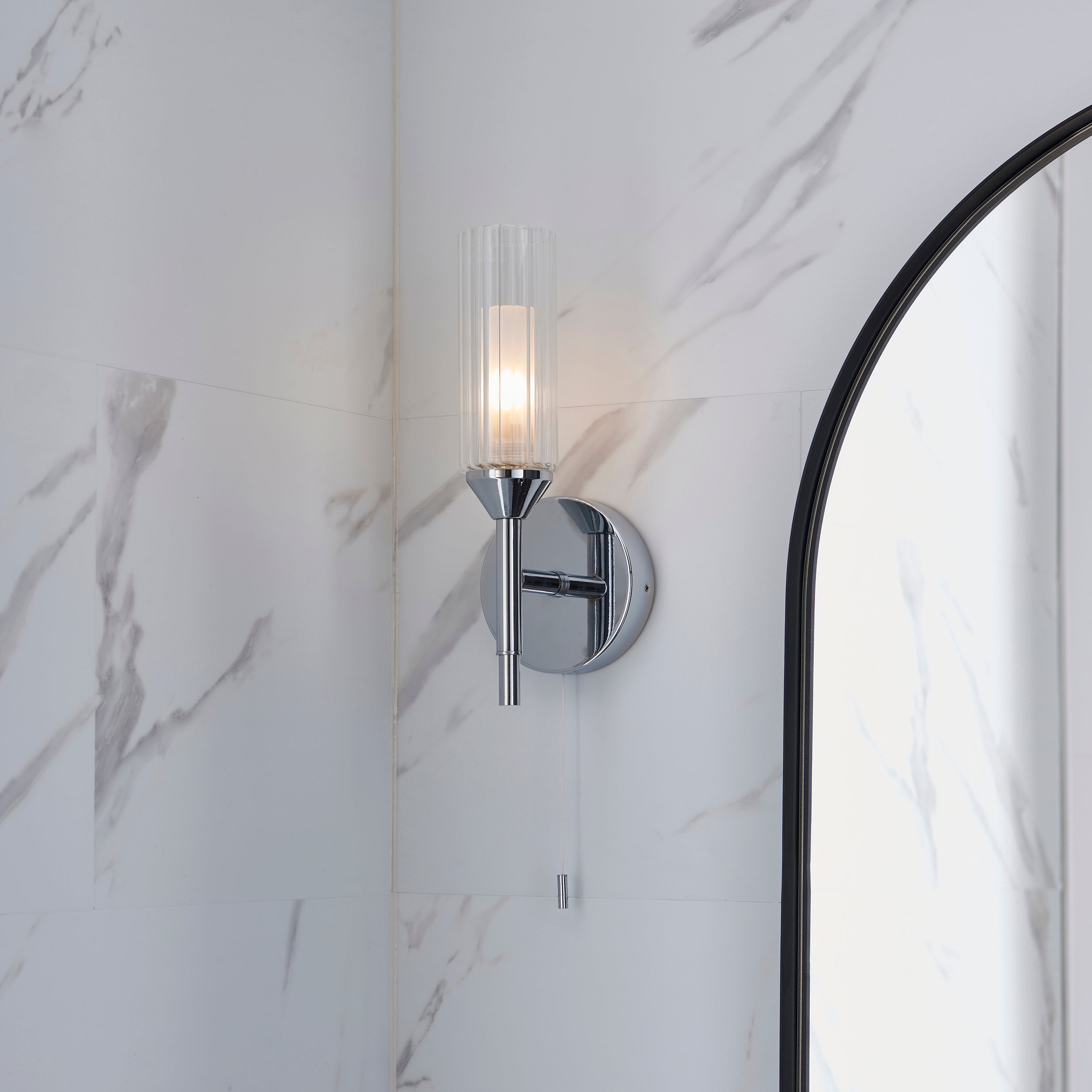 Endon Flute Single Wall Light - Frosted, Ribbed Glass & Chrome
