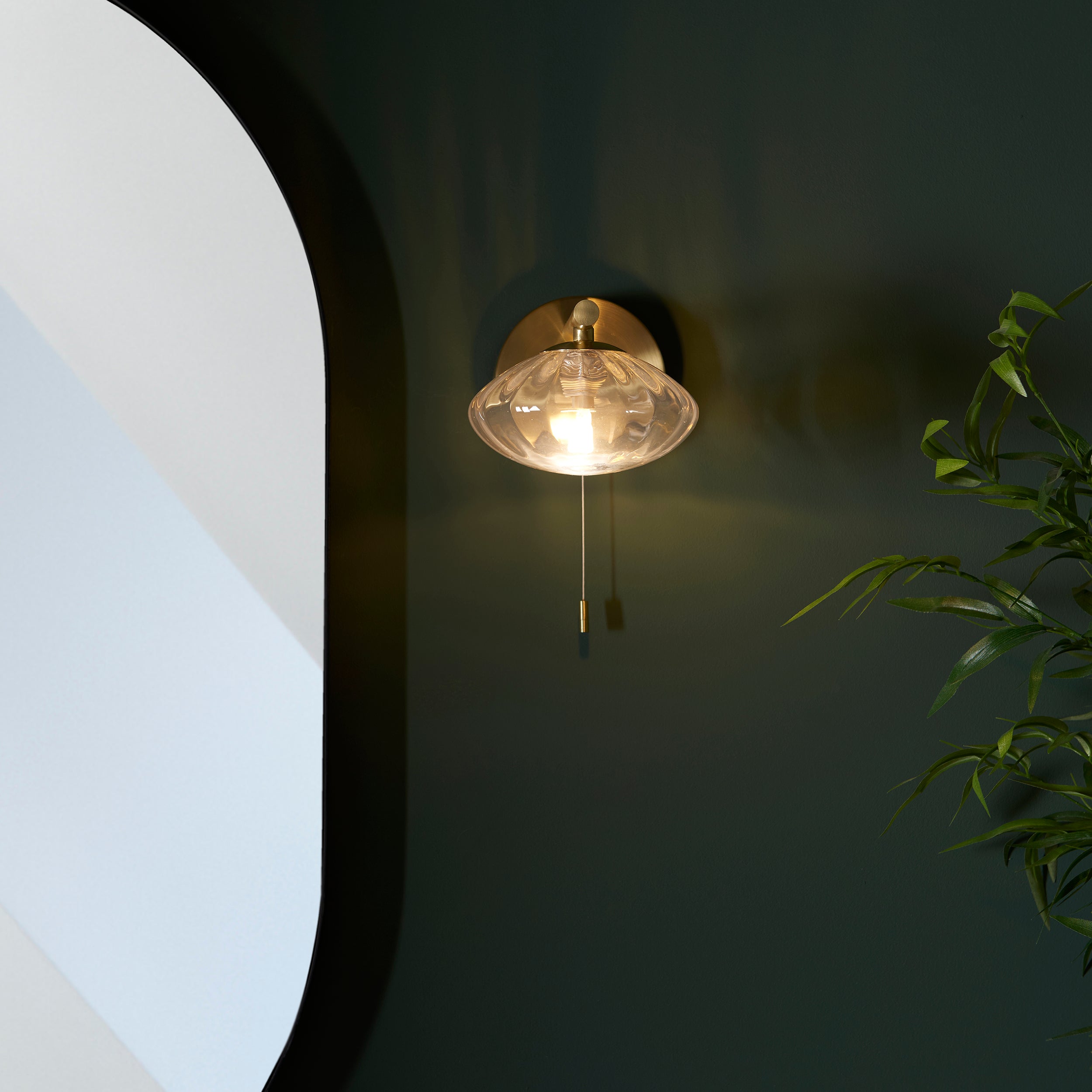 Endon Current Single Wall Light - Brushed Gold & Clear Ribbed Glass