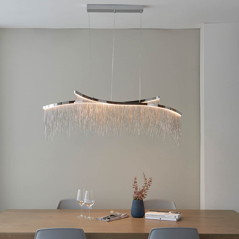 Endon Orphelia 2 Light Pendant - Chrome Plate & Silver Effect Chain