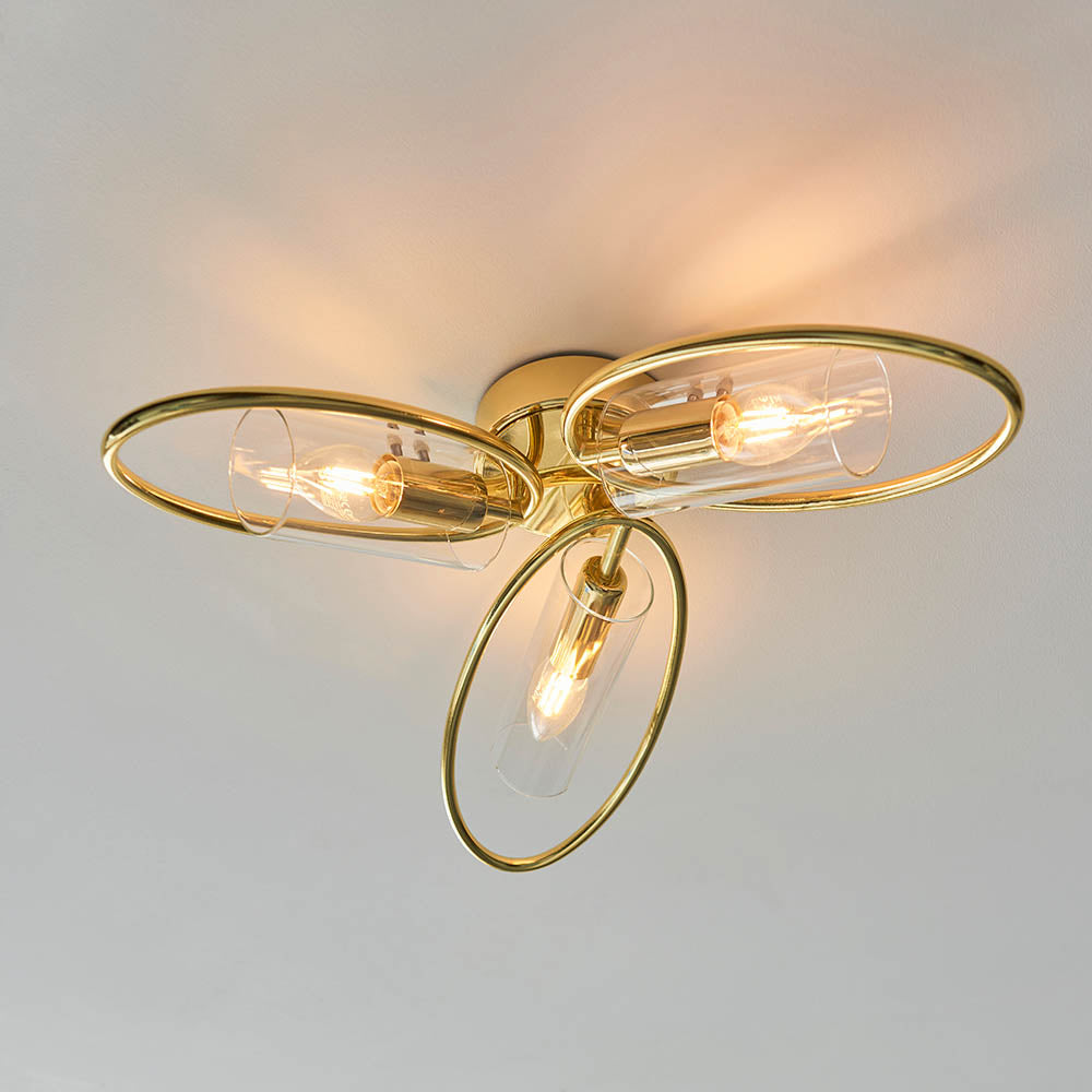 Endon Amari 3 Light Semi Flush - Polished Brass
