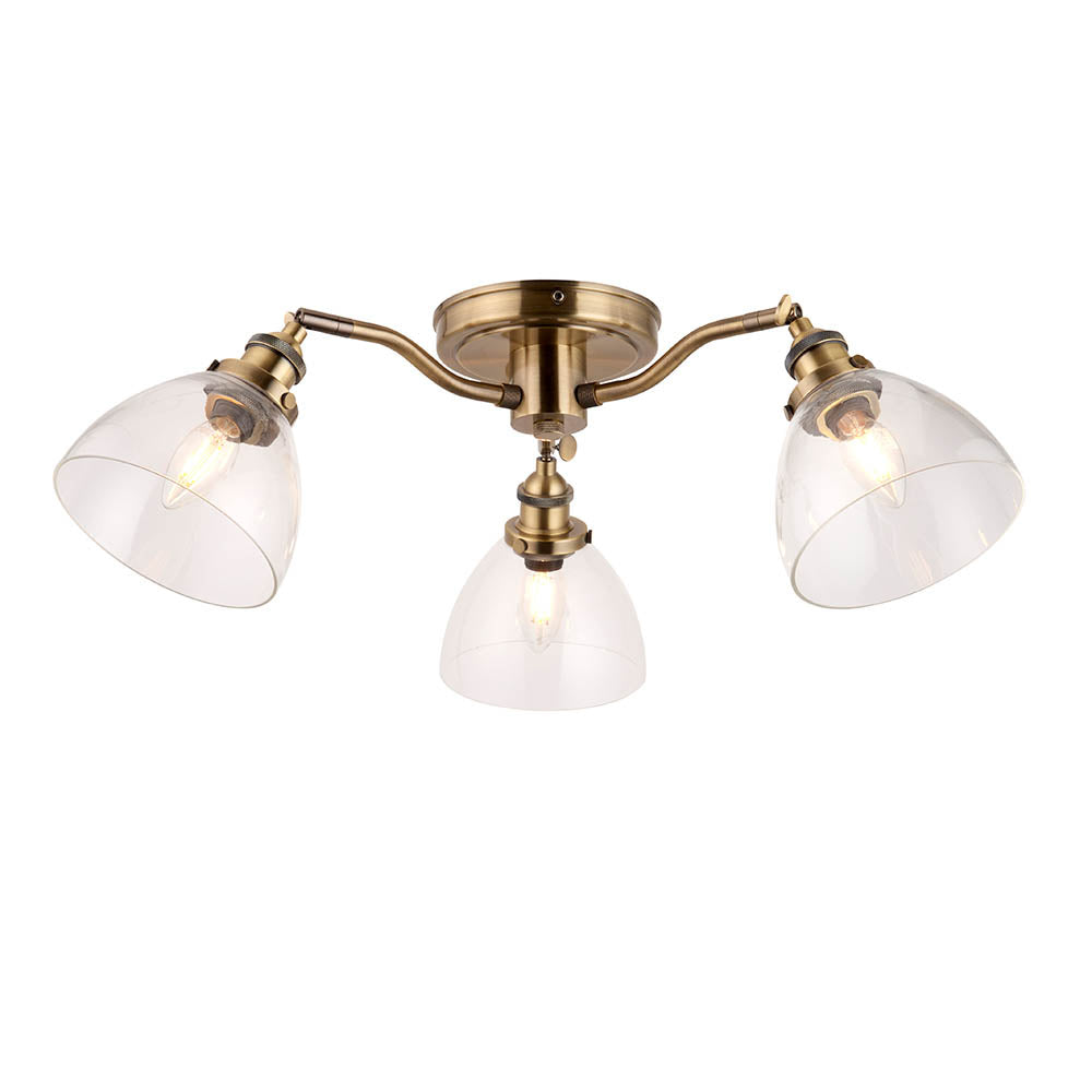 Endon Hansen 3 Light Semi Flush - Antique Brass