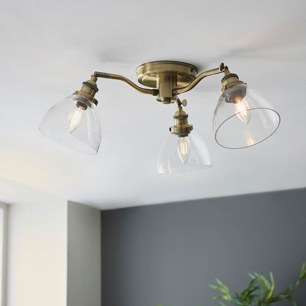Endon Hansen 3 Light Semi Flush - Antique Brass