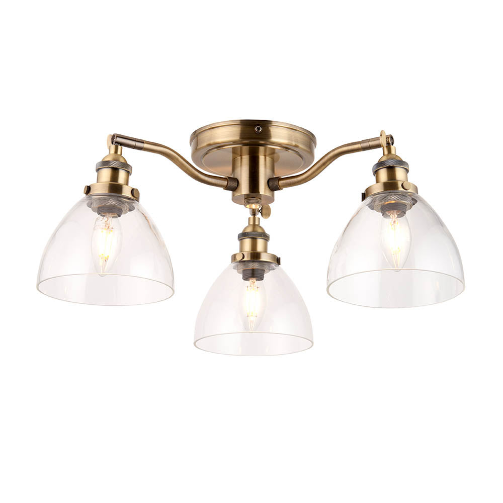 Endon Hansen 3 Light Semi Flush - Antique Brass