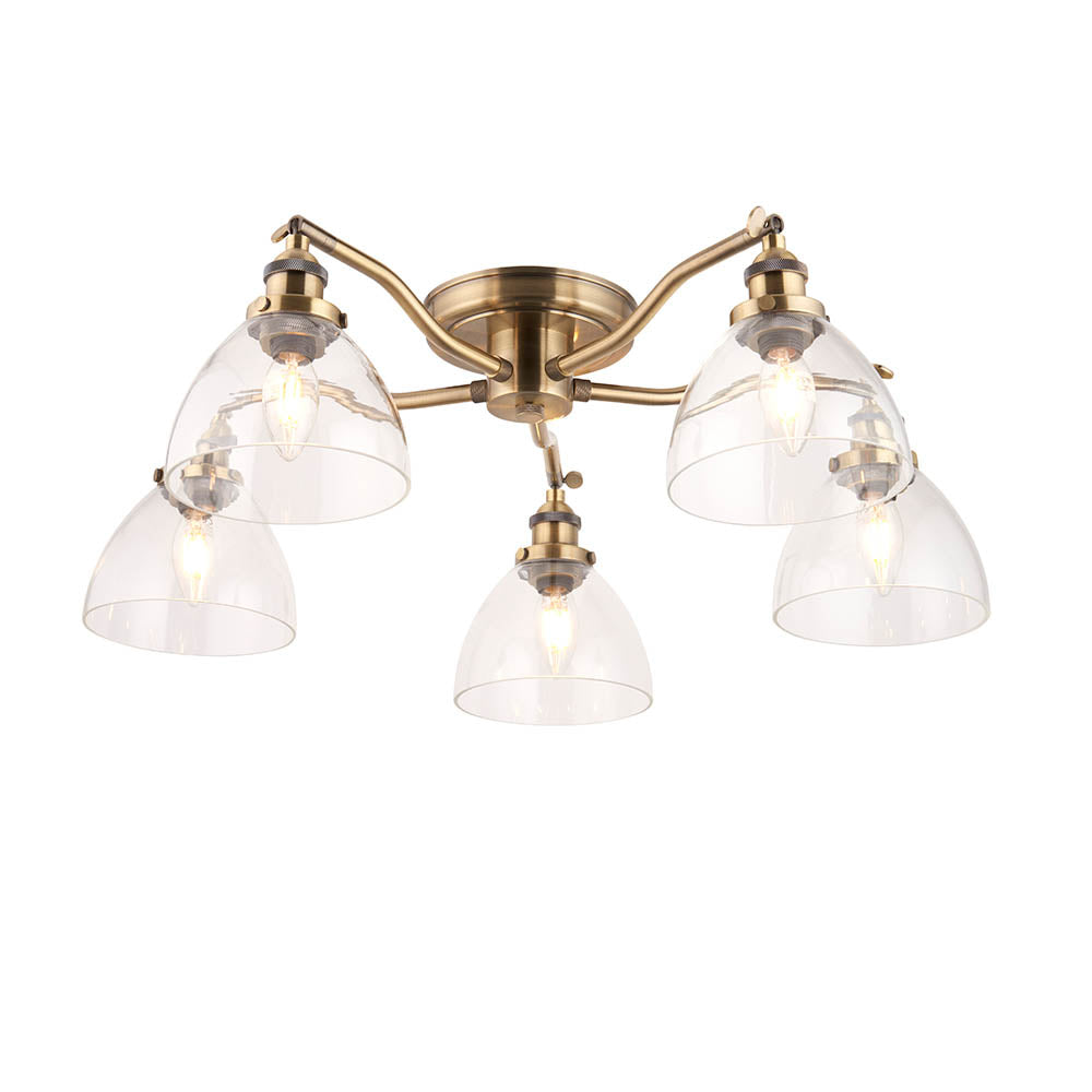 Endon Hansen 5 Light Semi Flush - Antique Brass