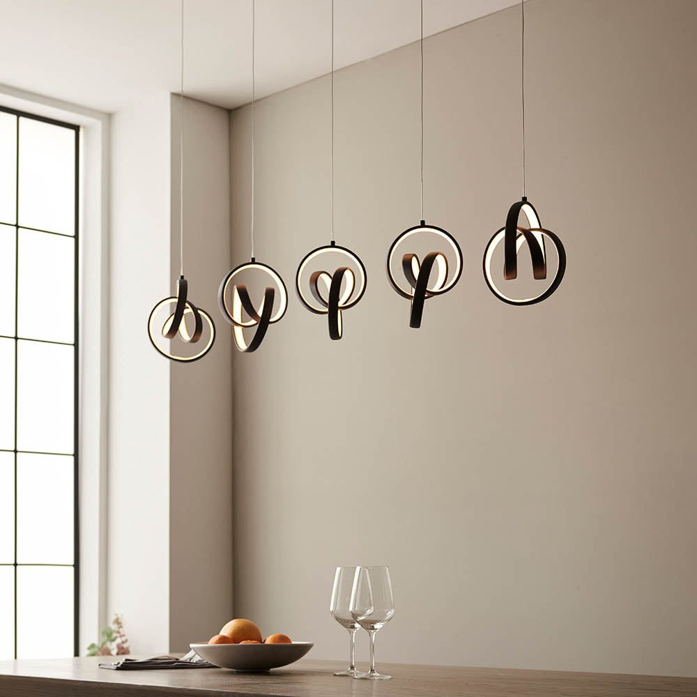 Endon Cosma 5 Light Pendant - Textured Black & White Silicone
