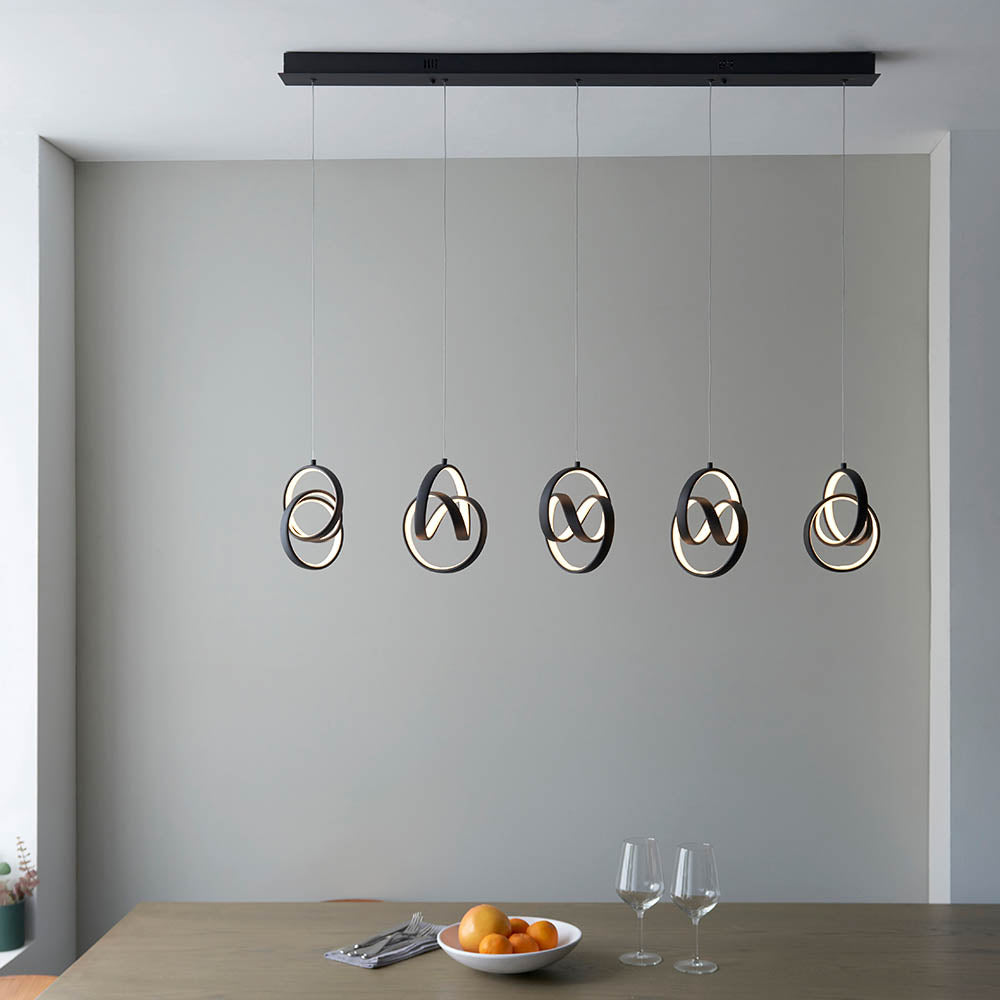 Endon Cosma 5 Light Pendant - Textured Black & White Silicone