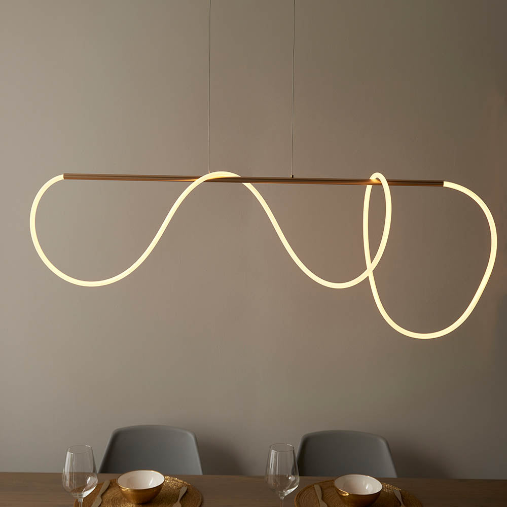 Endon Attalea Single Light Linear Pendant - Satin Gold Paint & White Silicone