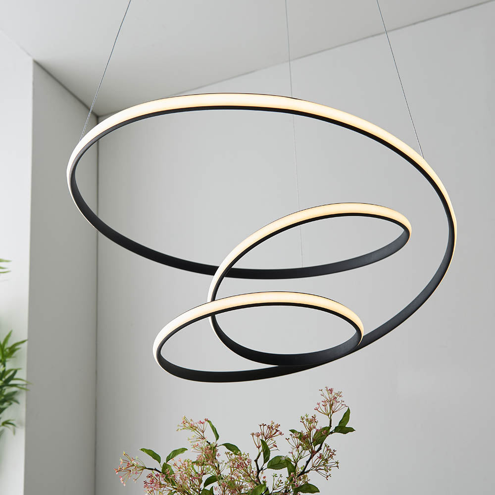 Endon Dune Single Light Pendant - Textured Black & White Silicone