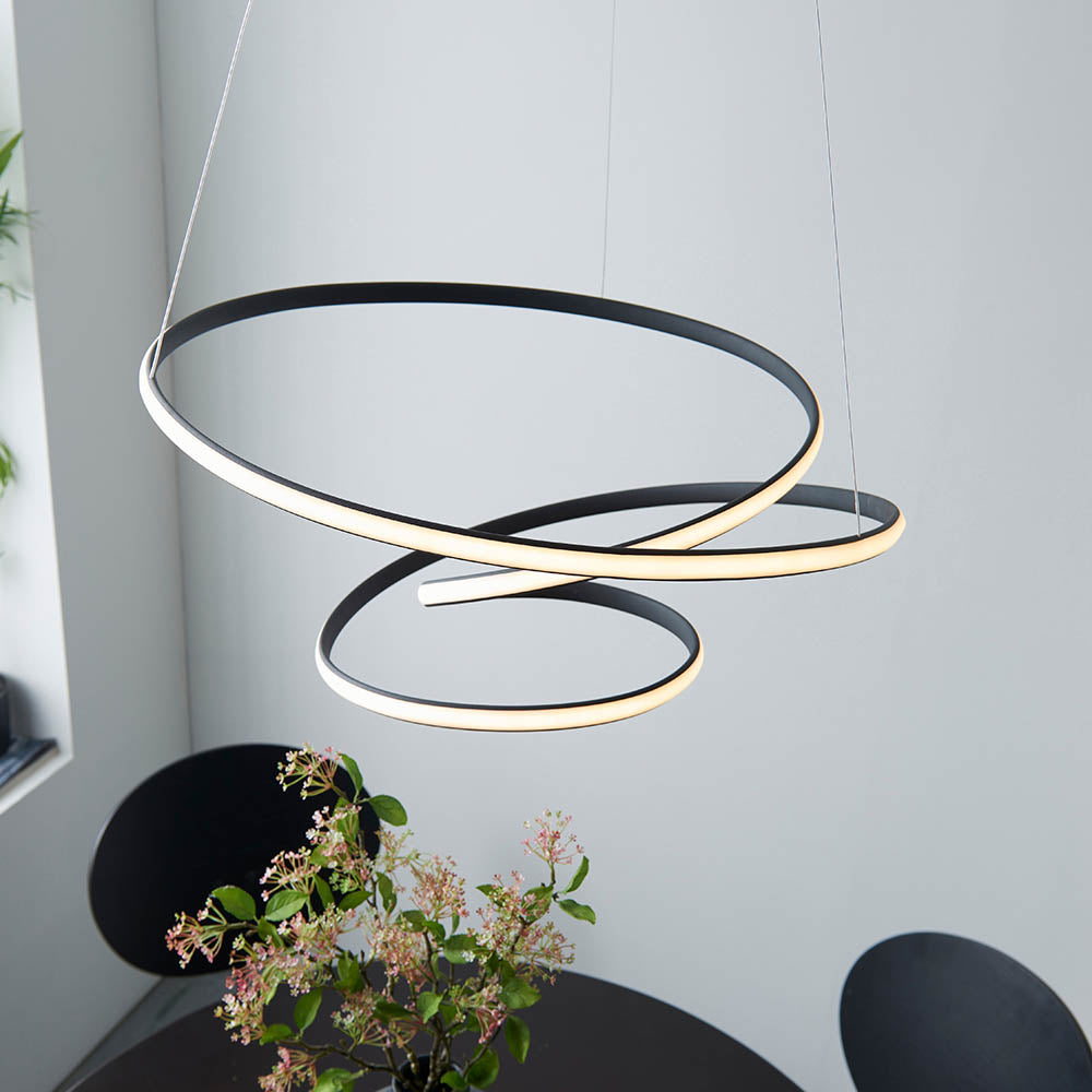 Endon Dune Single Light Pendant - Textured Black & White Silicone