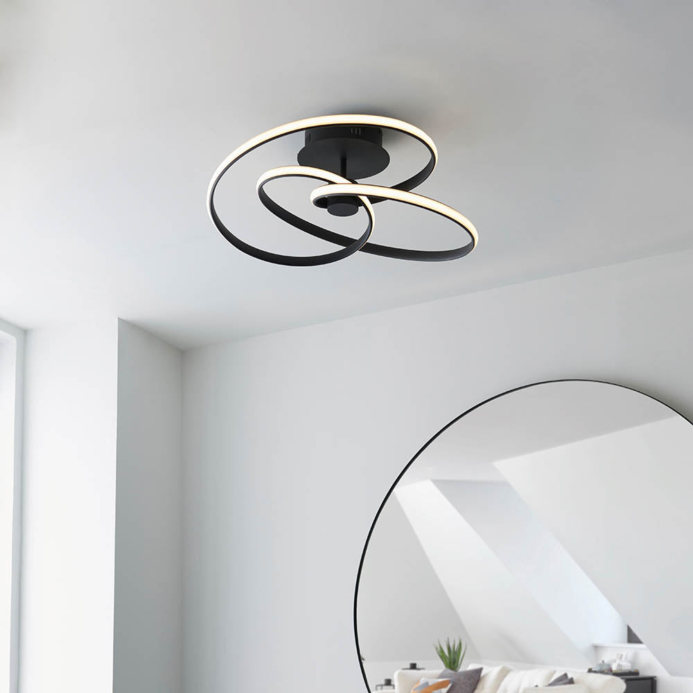 Endon Dune Single Light Semi Flush - Textured Black & White Silicone