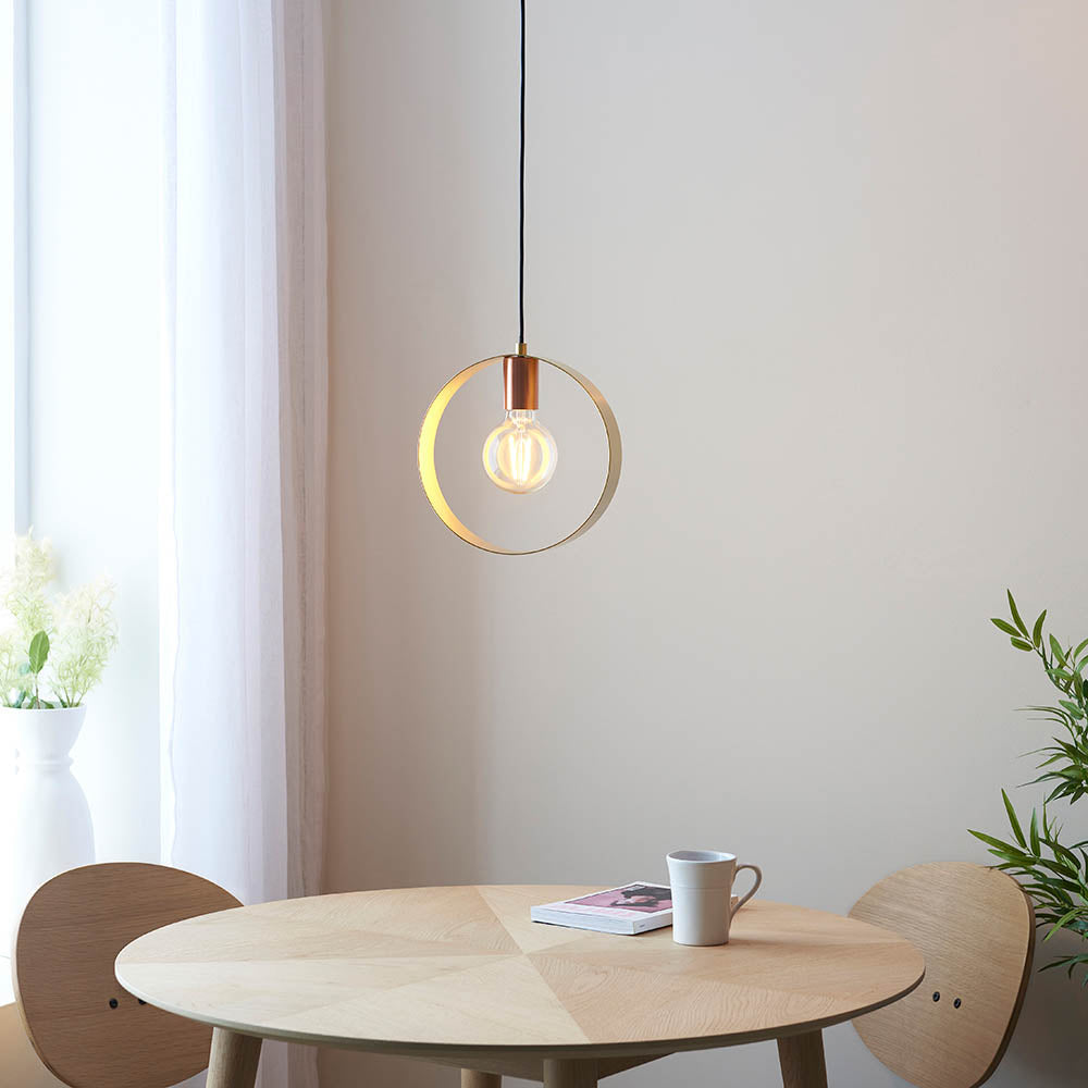 Endon Hoop Single Pendant - Brushed Copper, Nickel & Brass